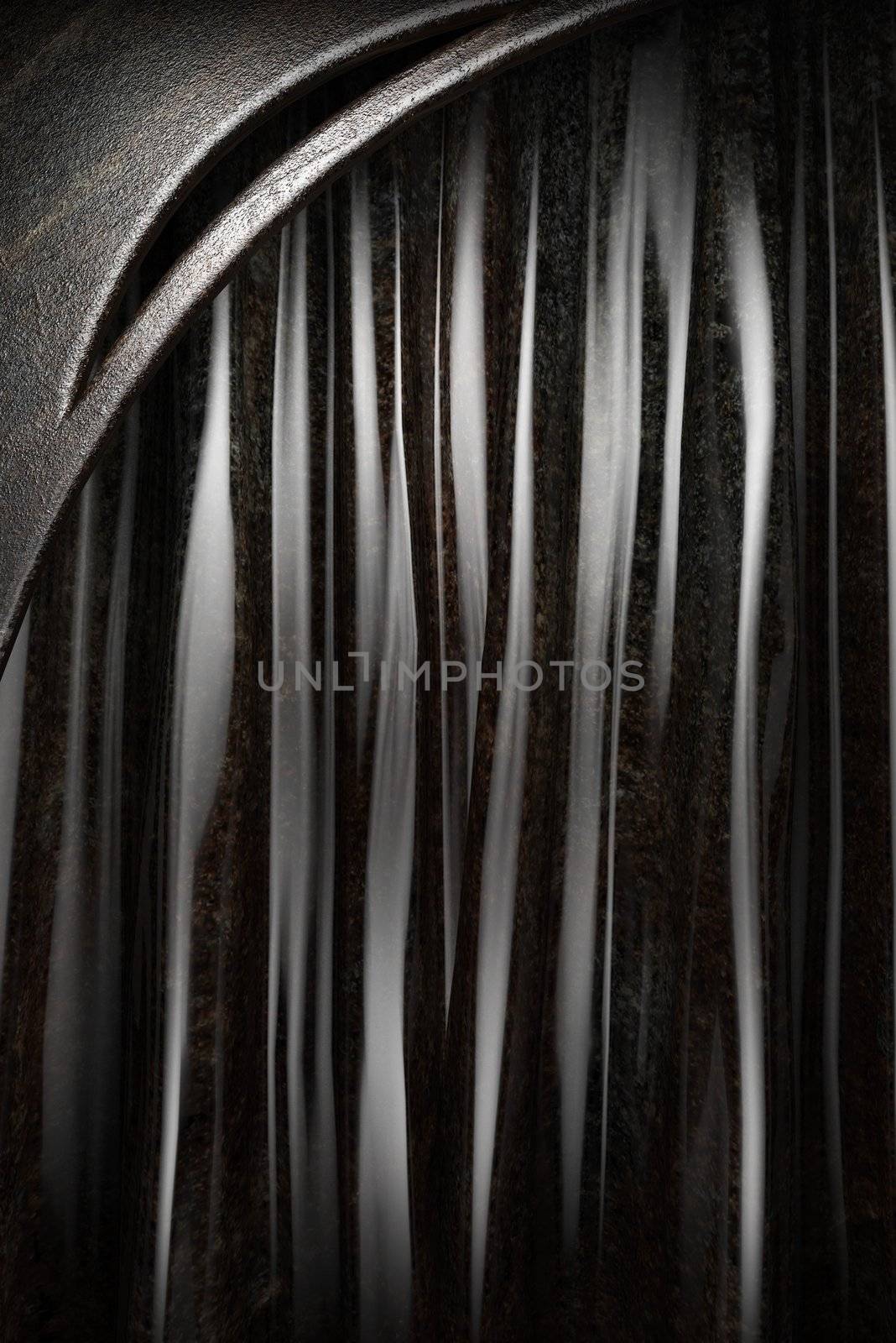 Metal on black silk curtain