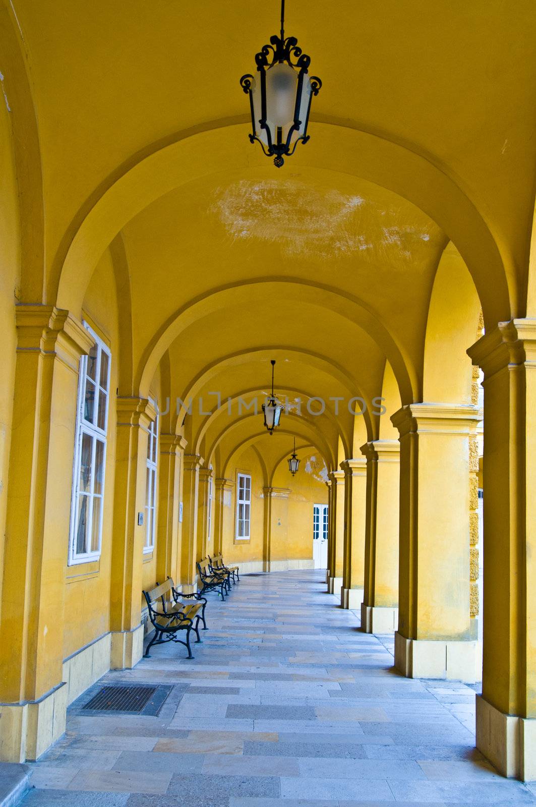 old yellow Colonnade in Schoenbrunn in Vienna