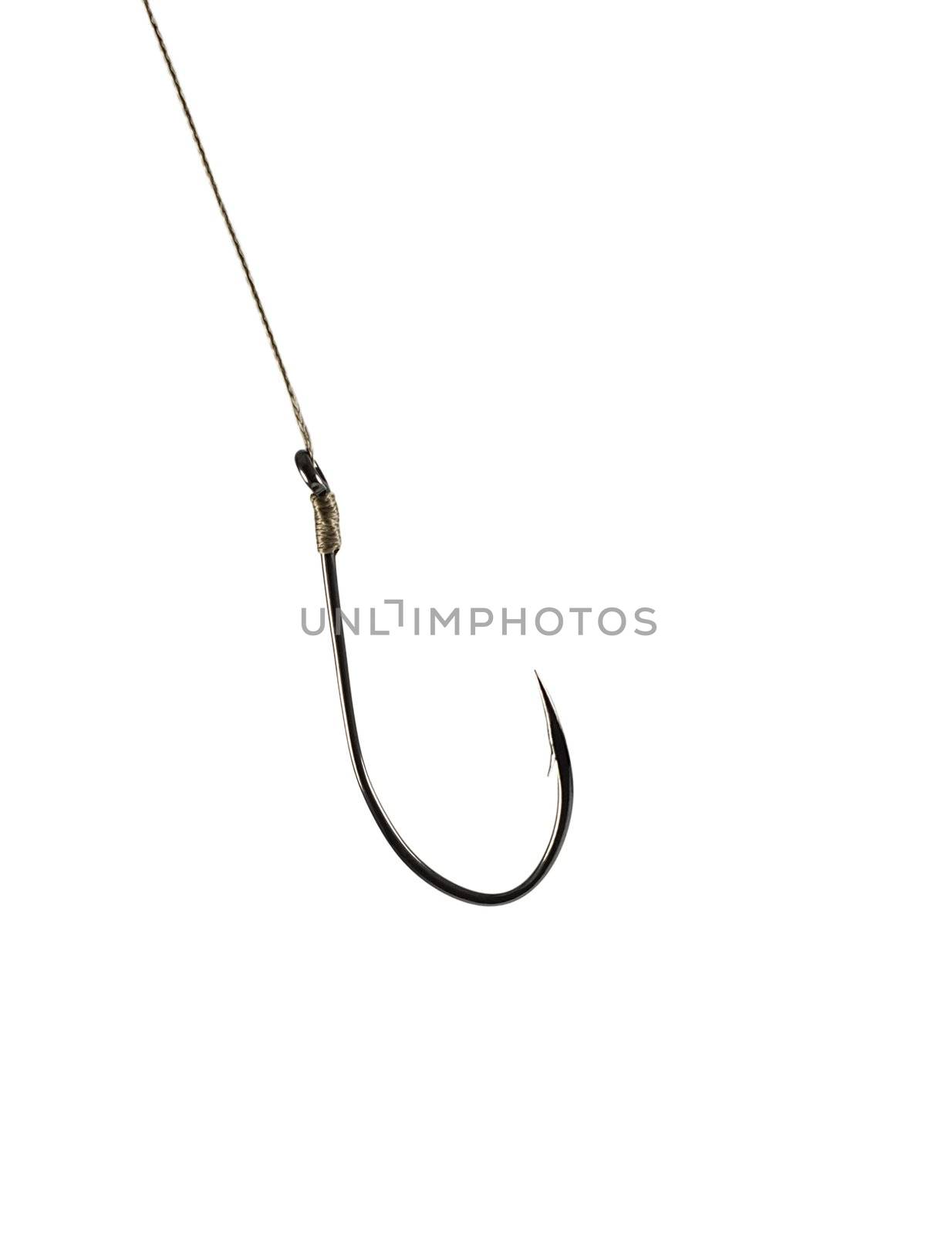Stainless steel fishing hook isolated on white by ozaiachin