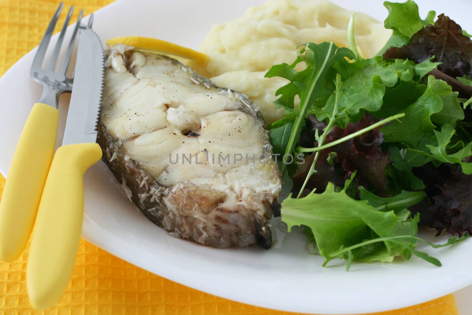 boiled fish with mashed potato