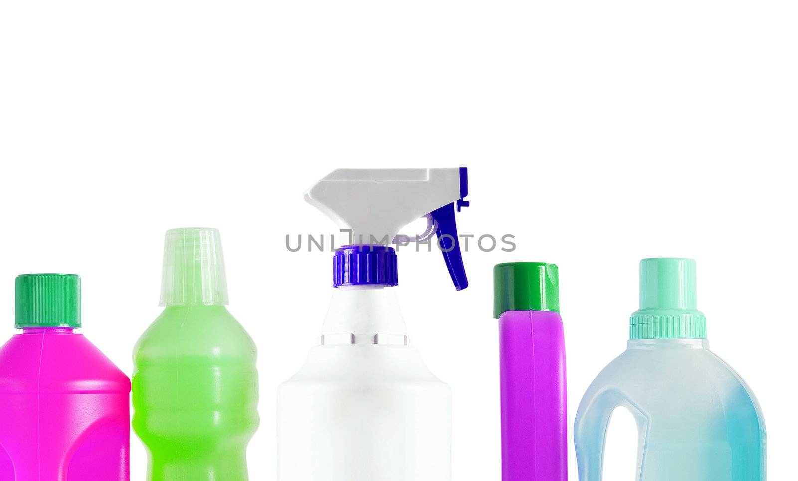 Colored plastic detergent bottles