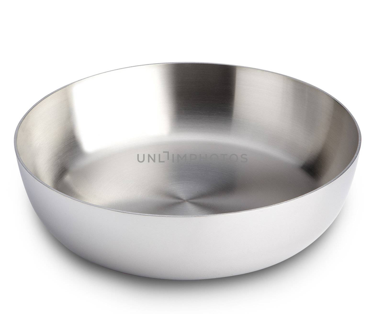 Bowl from stainless steel on white background