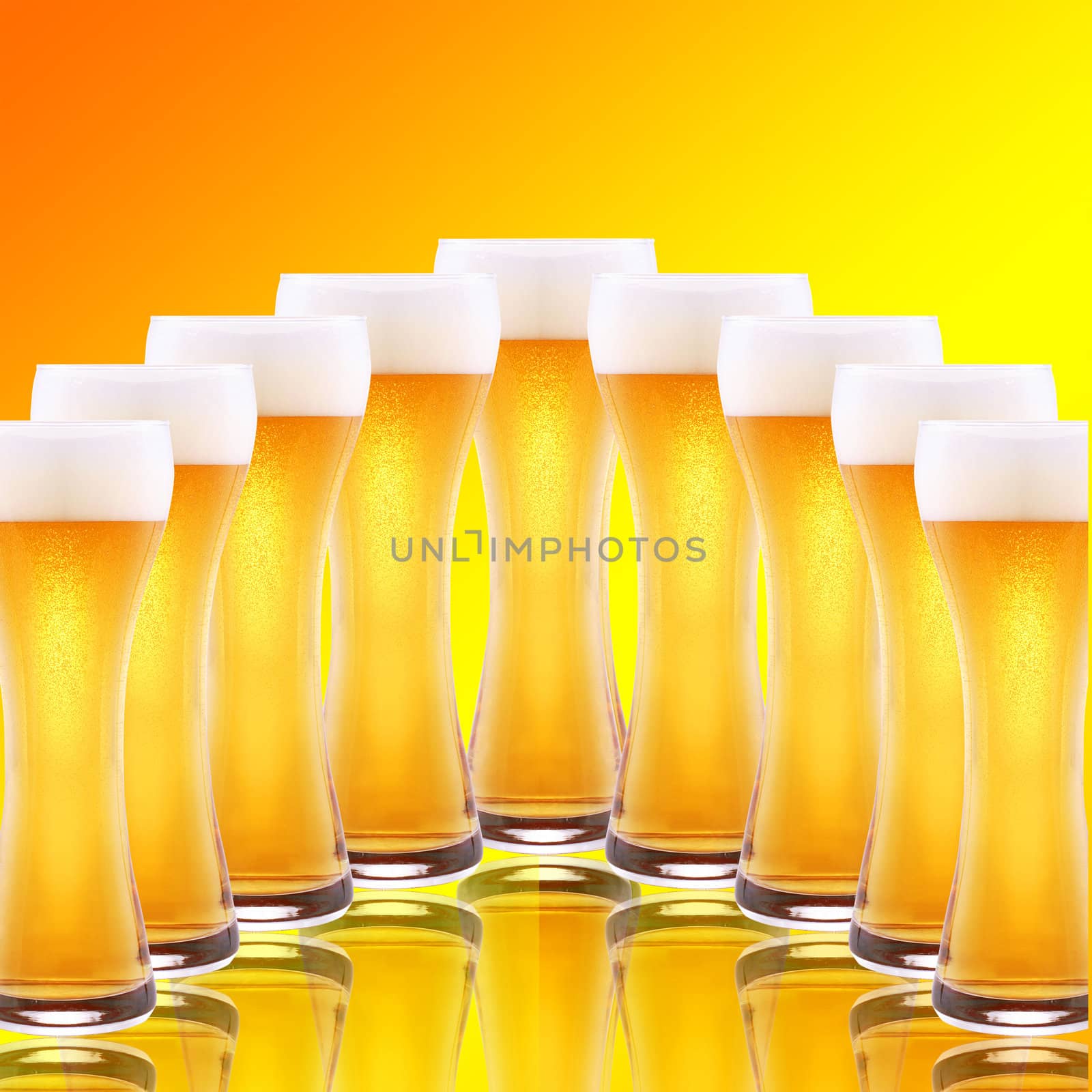 A row of beer pints