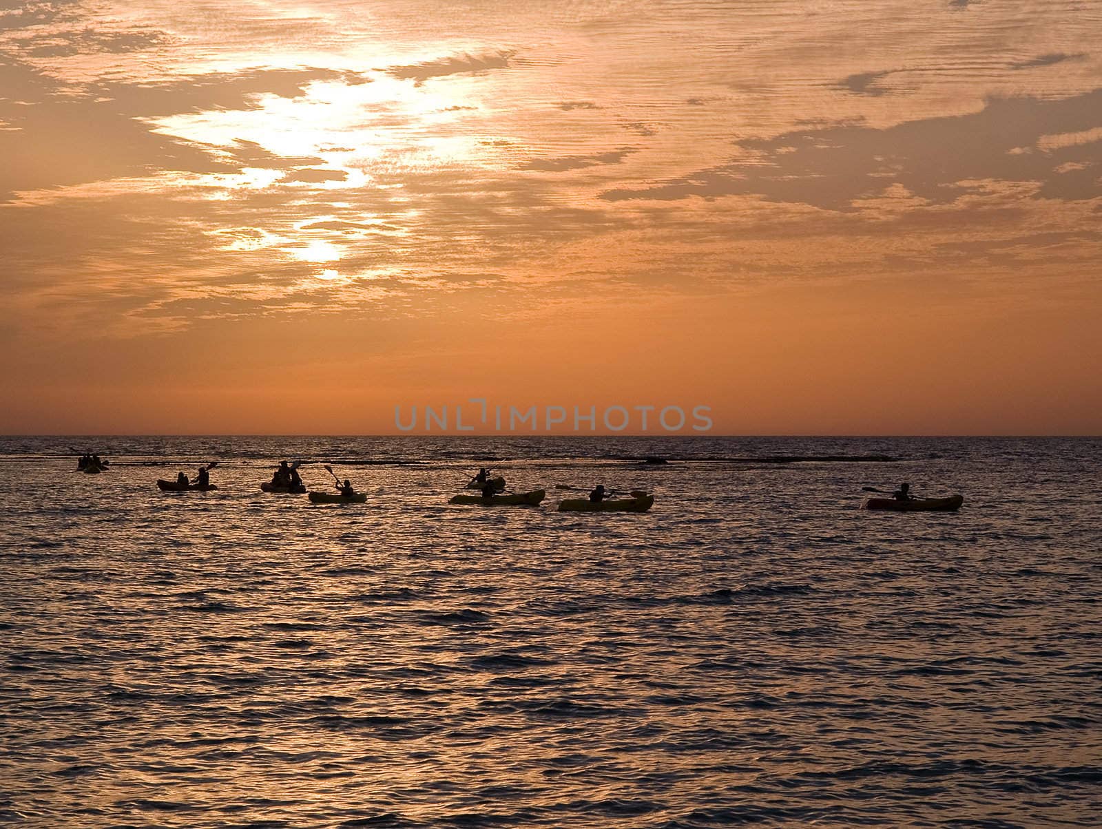 Wonderful seascape with kayaks in sunset perfect exteme sport background image