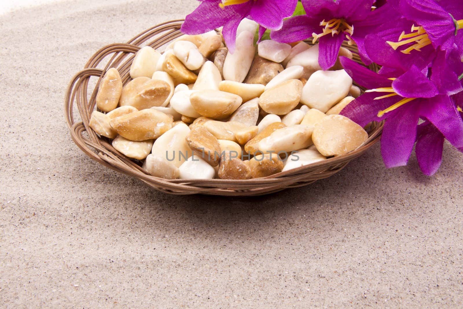 stones with flowers on beach
