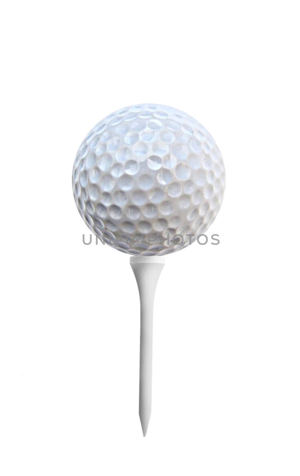 Golf ball on a tee isolated on white