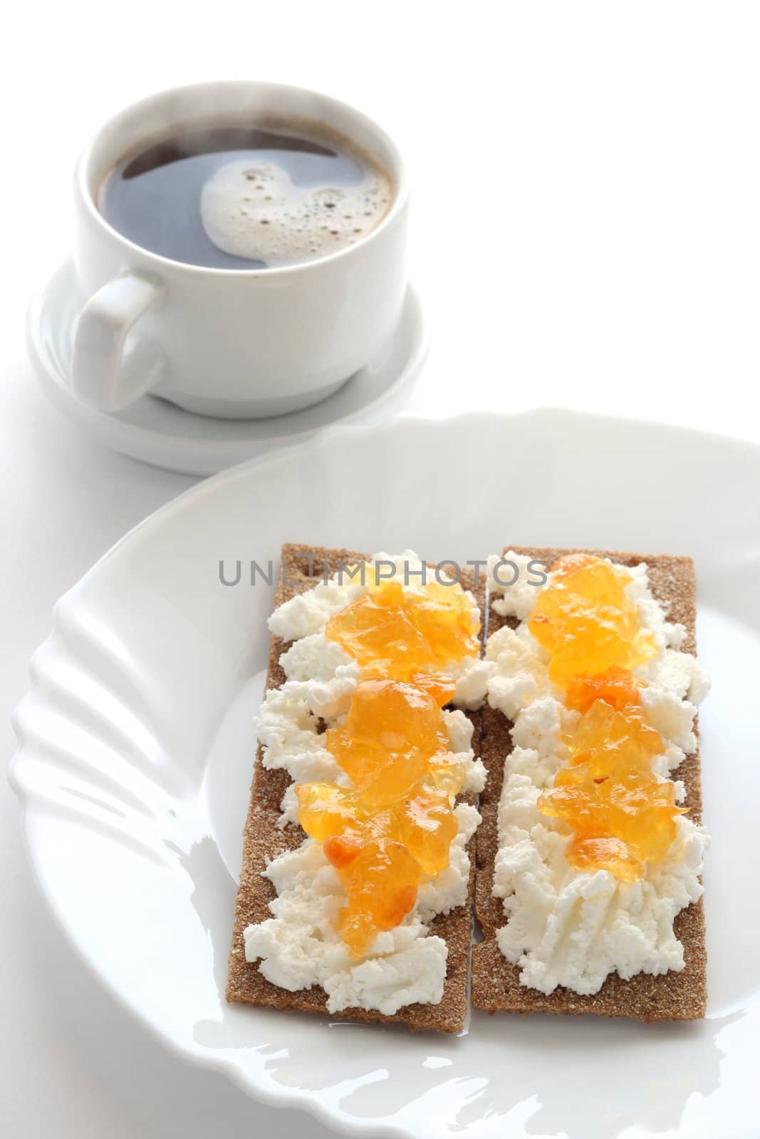 Toasts with cottage cheese and jam