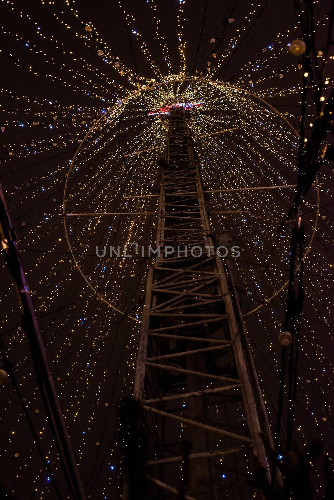 HAMBURG - DECEMBER 1, 2012: Large light installation on the Christmas market in Hamburg, Germany on December 1, 2012. The famous Hamburg Christmas market is located around the town hall and is a popular tourist attraction due to its gorgeous decorated stands.
