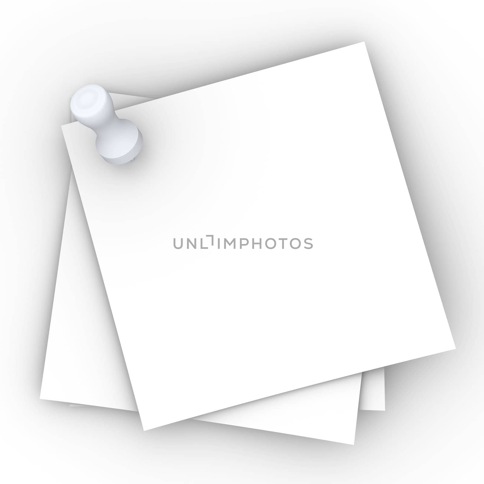 3D rendered Illustration. Blank pinned notes. Isolated on white.
