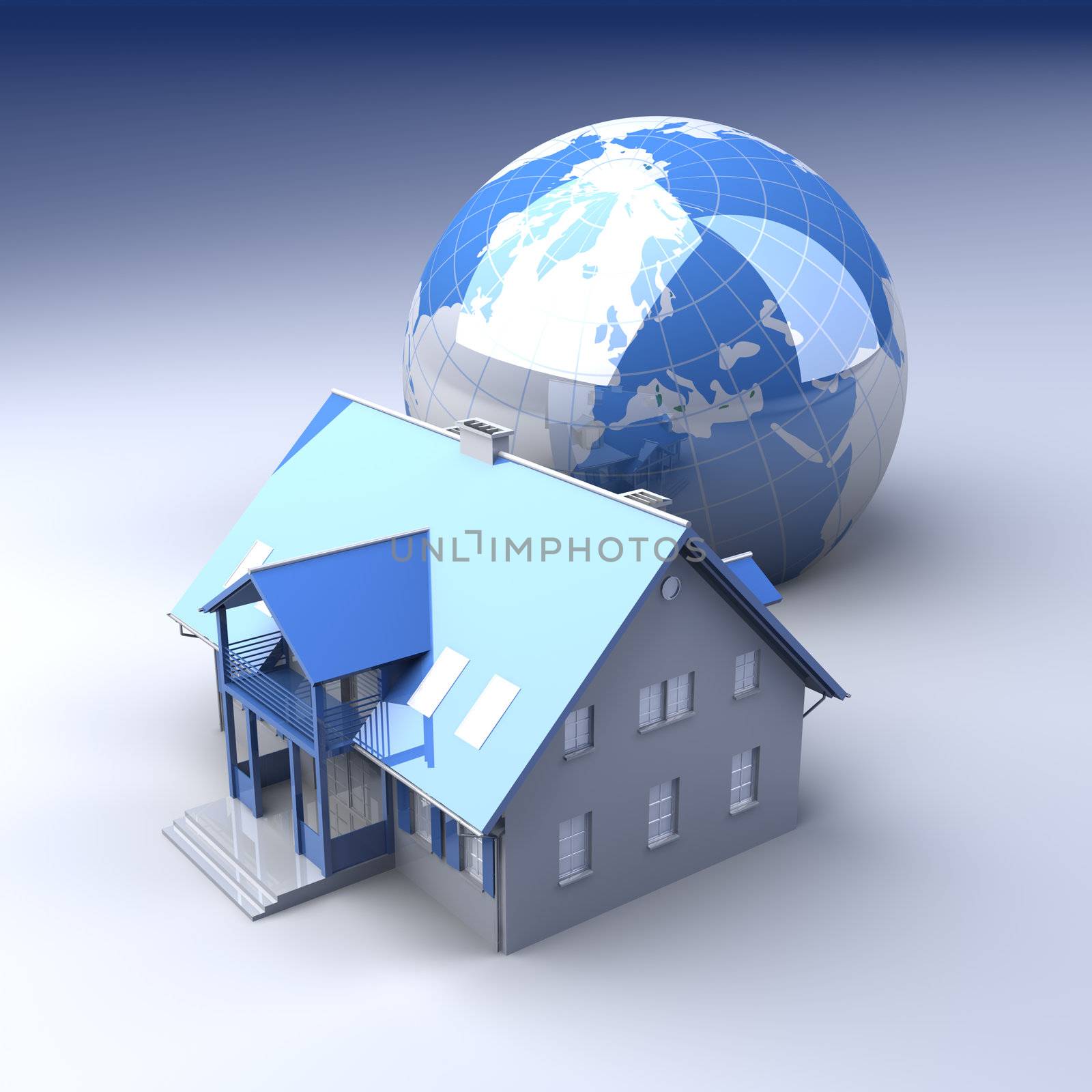 Real estate arround the World. 3D rendered Illustration. 