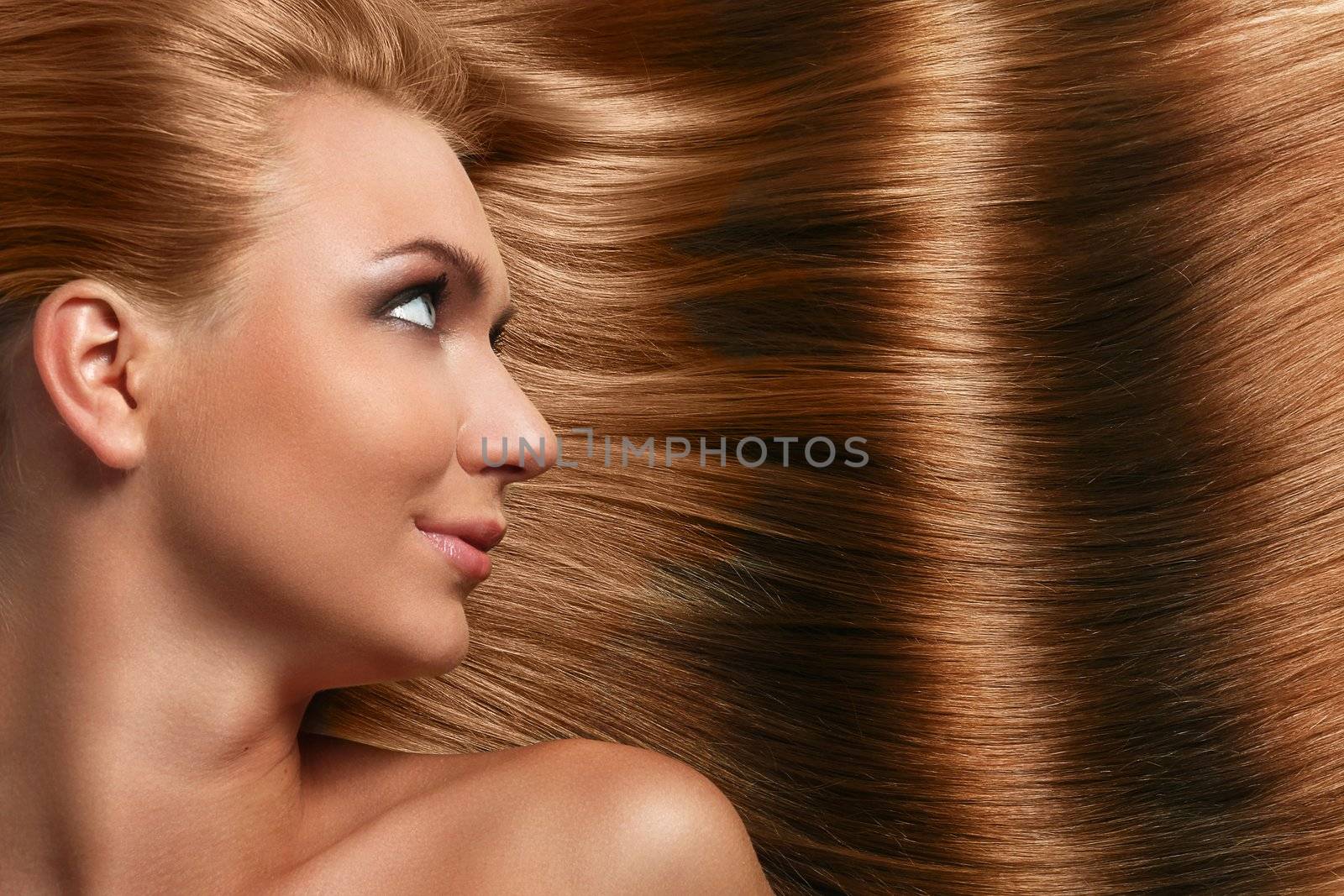 Caucasian woman with long beautiful blond hair