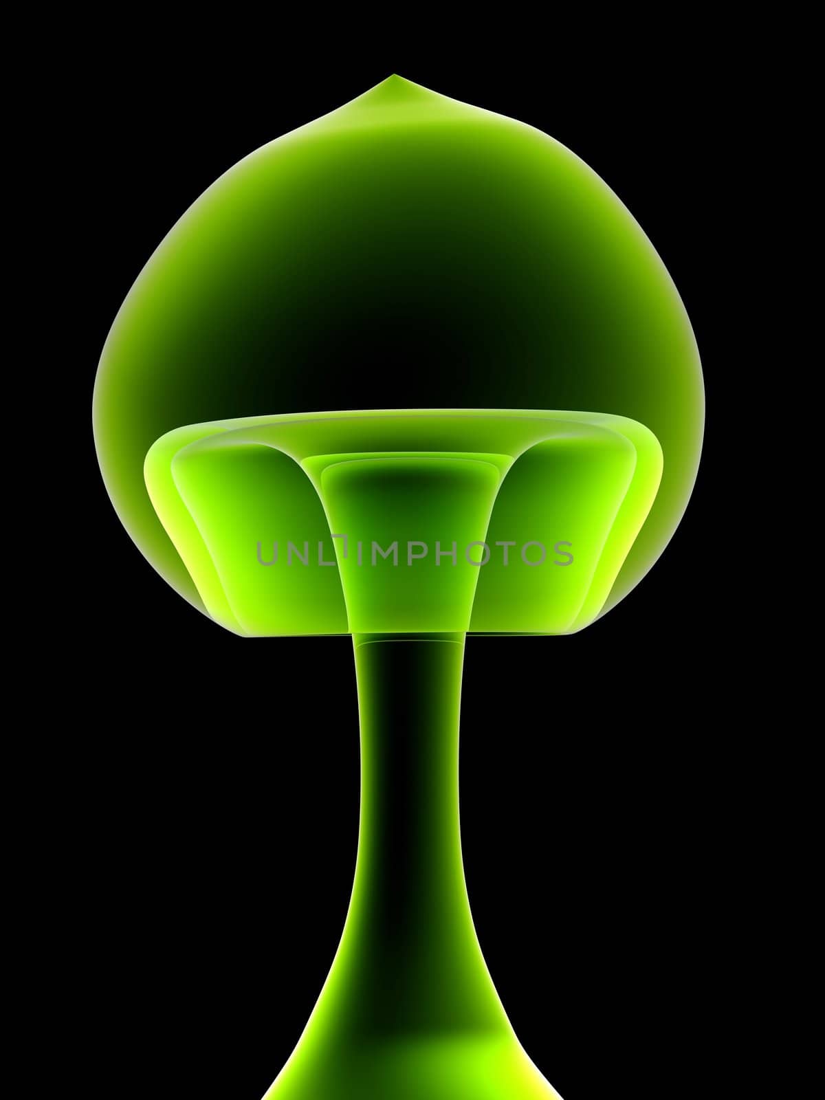 3D rendered colored, translucent Mushrooms. Isolated on black.
