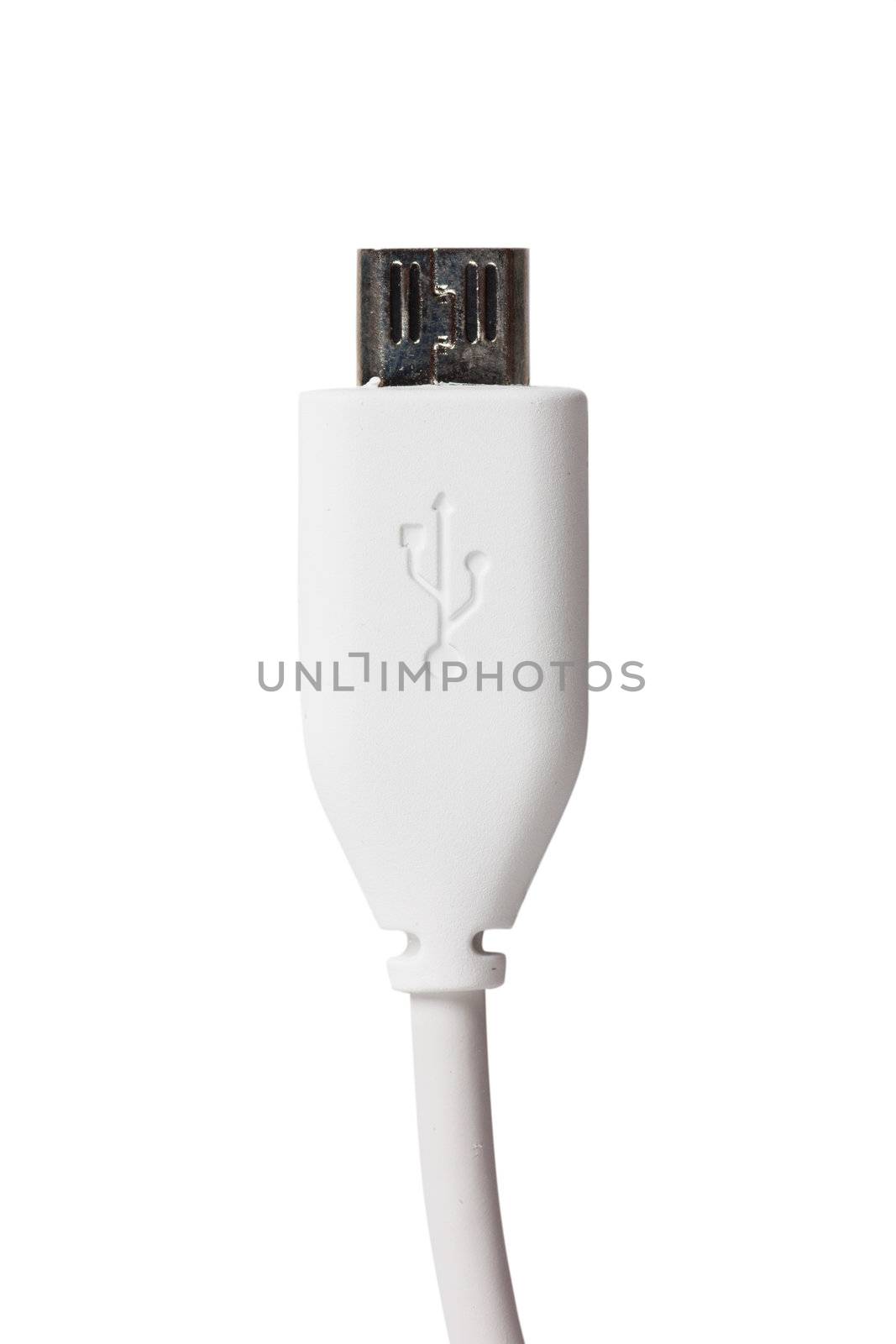 Closeup view of white usb cable