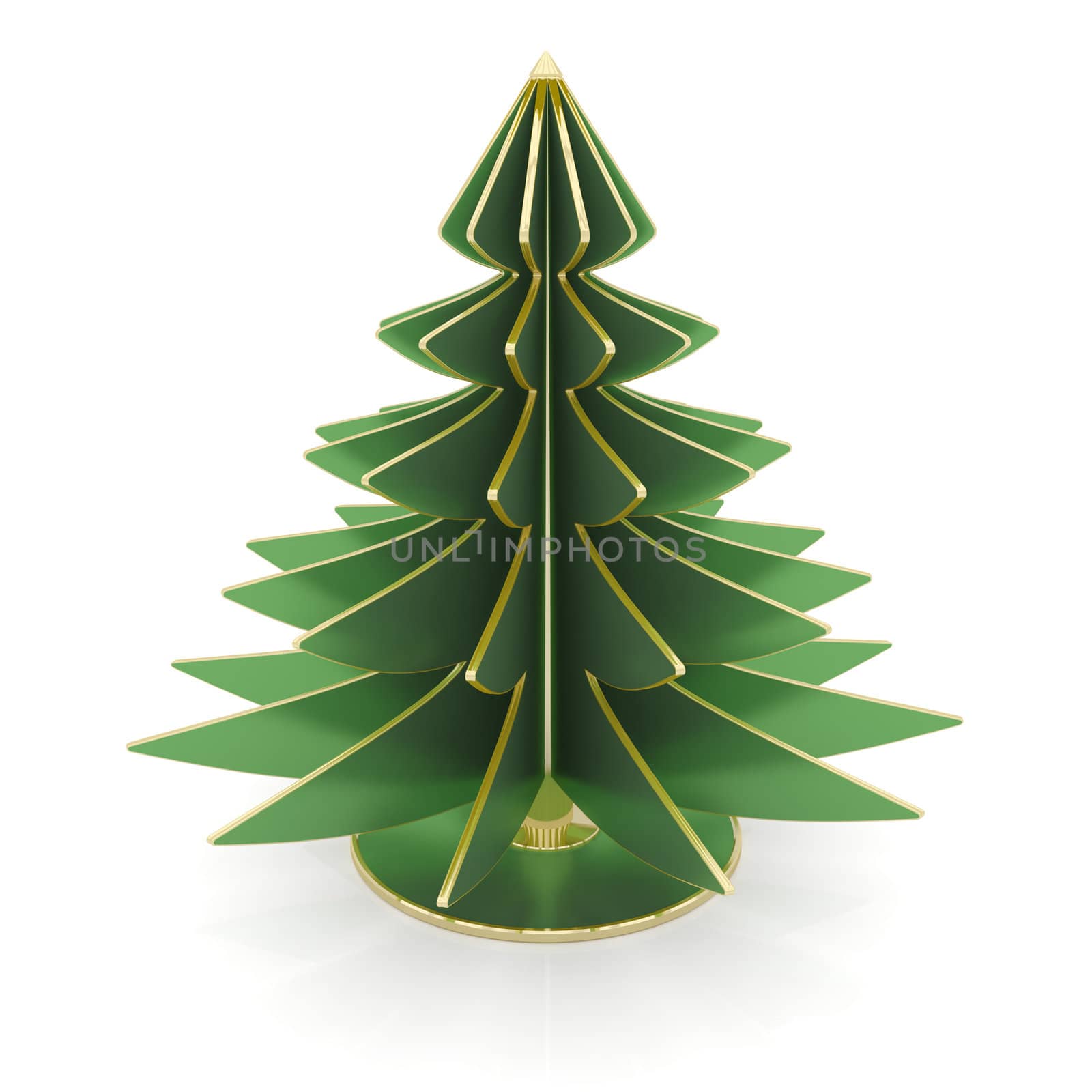 3d christmas tree of green metallic and gold