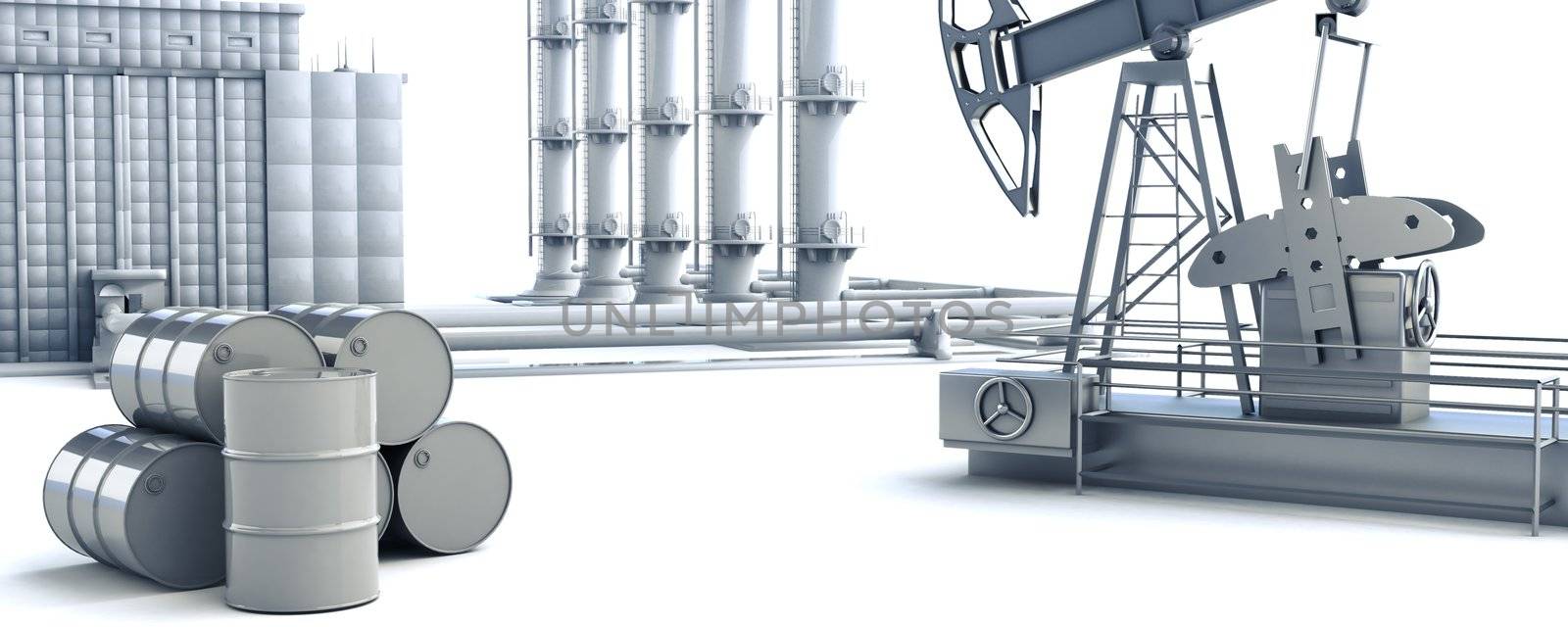 Extraction and processing of oil, 3D graphics, high resolution
