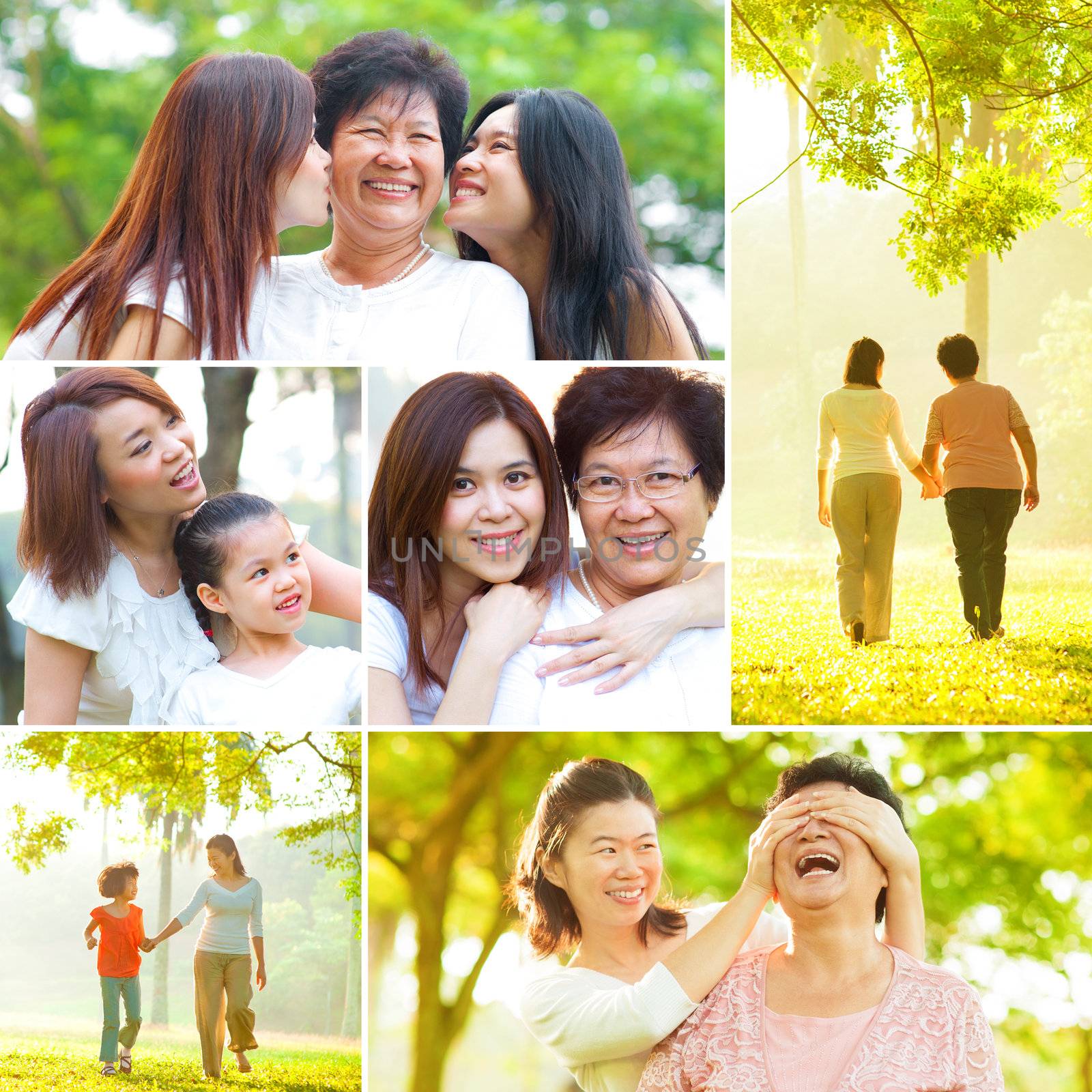 Collage photo mothers day concept. Family generations having fun at outdoor park. All photos belong to me.