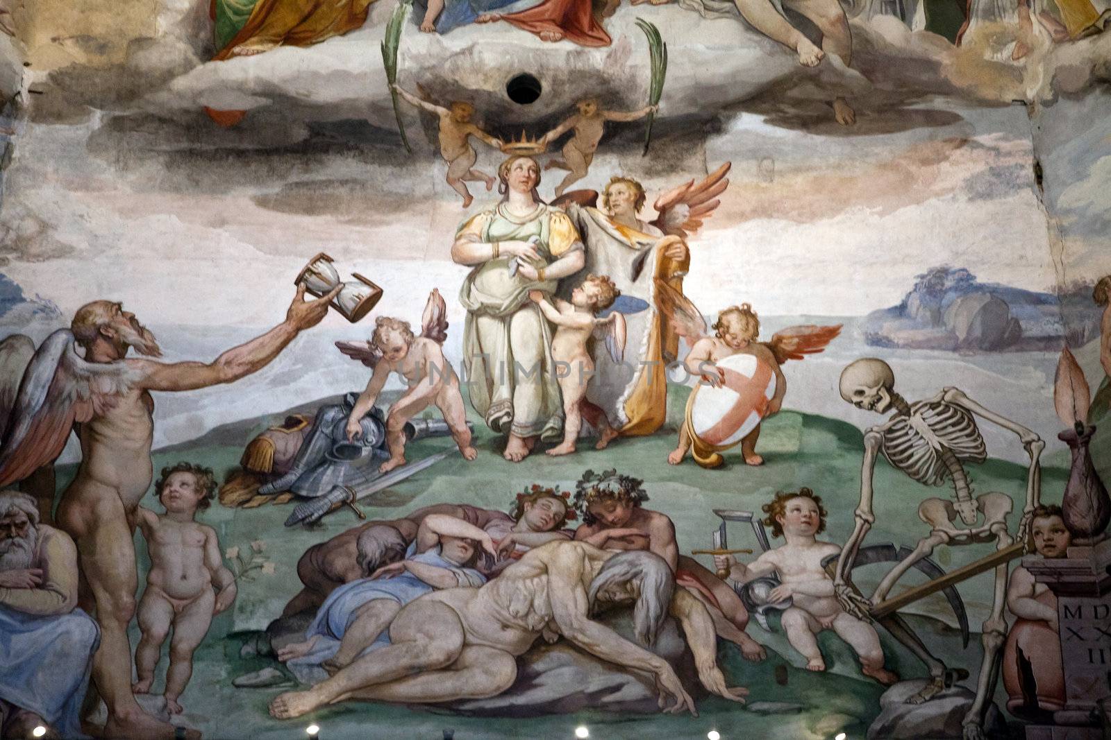 Florence - Duomo .The Last Judgement. Inside the cupola: 3600 m2 of frescoes, created by Giorgio Vasari and Federico Zuccari, who worked there from 1572 to 1579.
