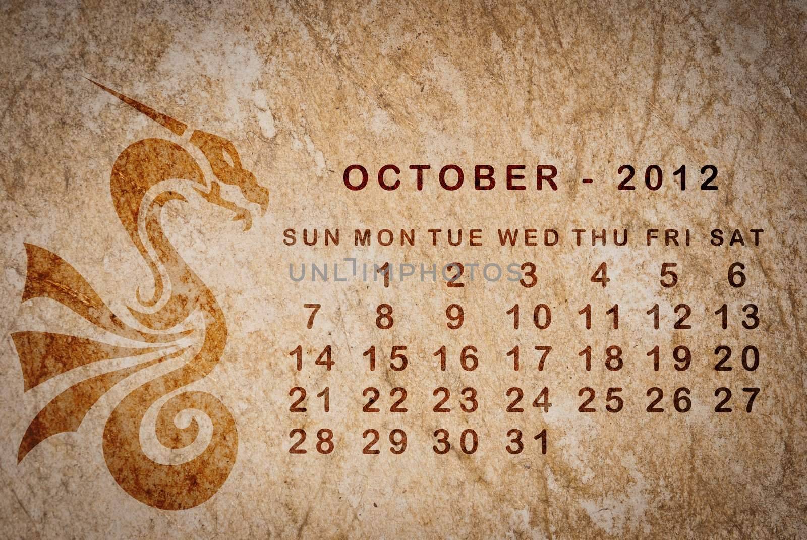 2012 year of the Dragon calendar on old vintage paper by sasilsolutions
