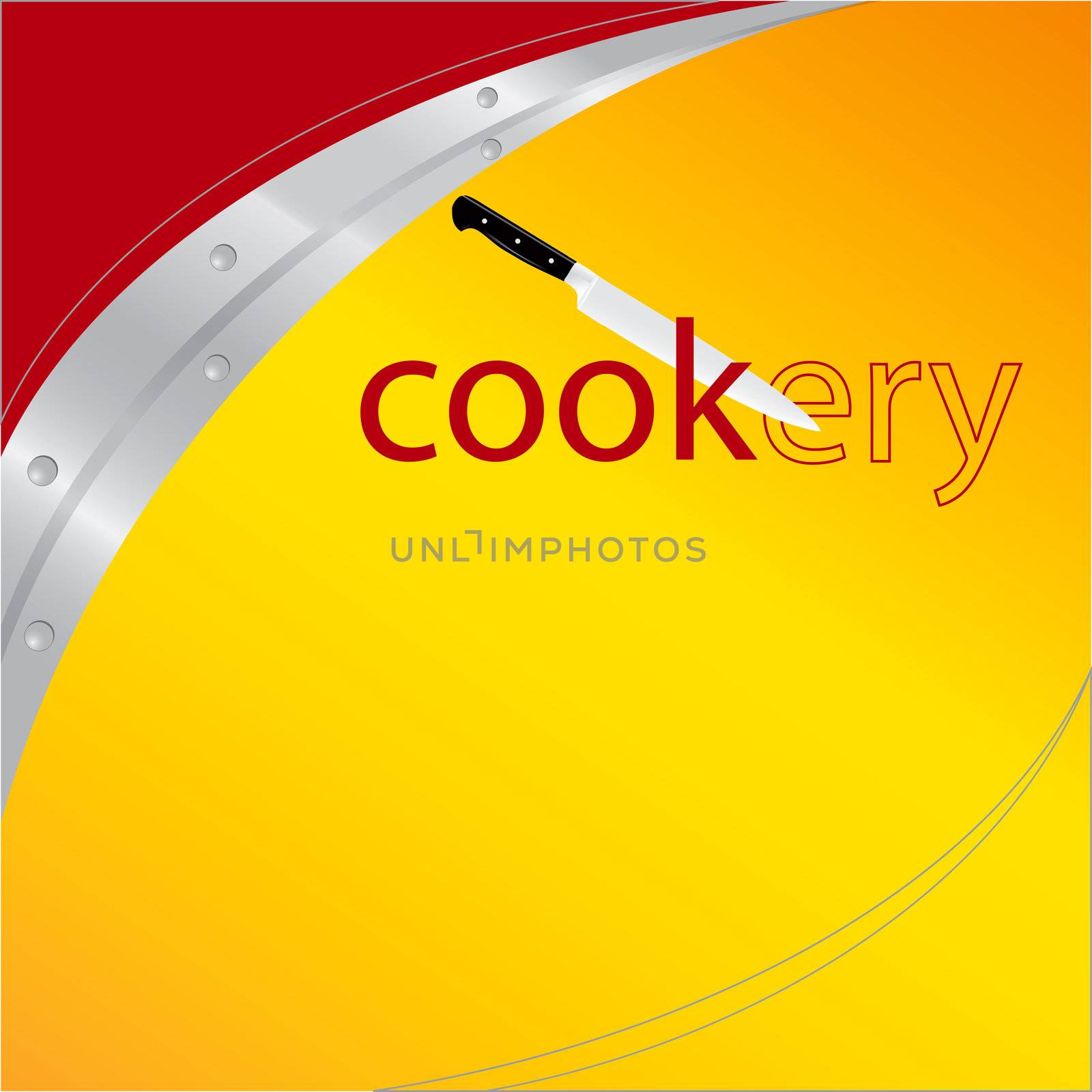 Background on the culinary theme with a kitchen knife. Vector illustration. Transforming words into cookery cook.