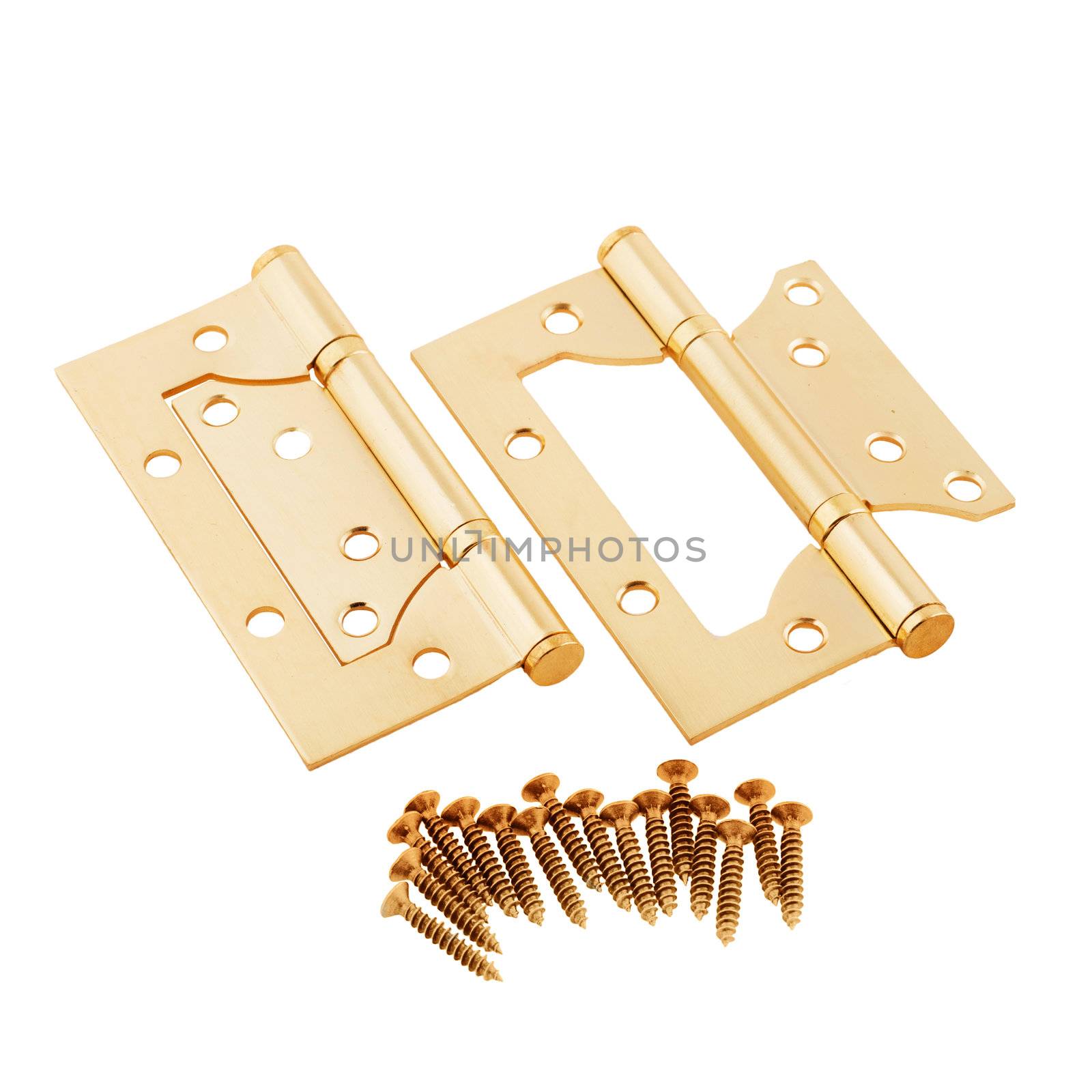 Simple door hinges isolated over white background