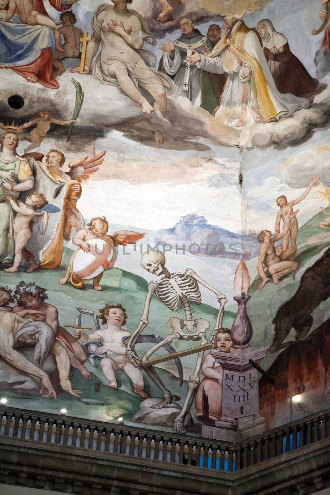 Florence - Duomo .The Last Judgement. Inside the cupola: 3600 m2 of frescoes, created by Giorgio Vasari and Federico Zuccari, who worked there from 1572 to 1579.