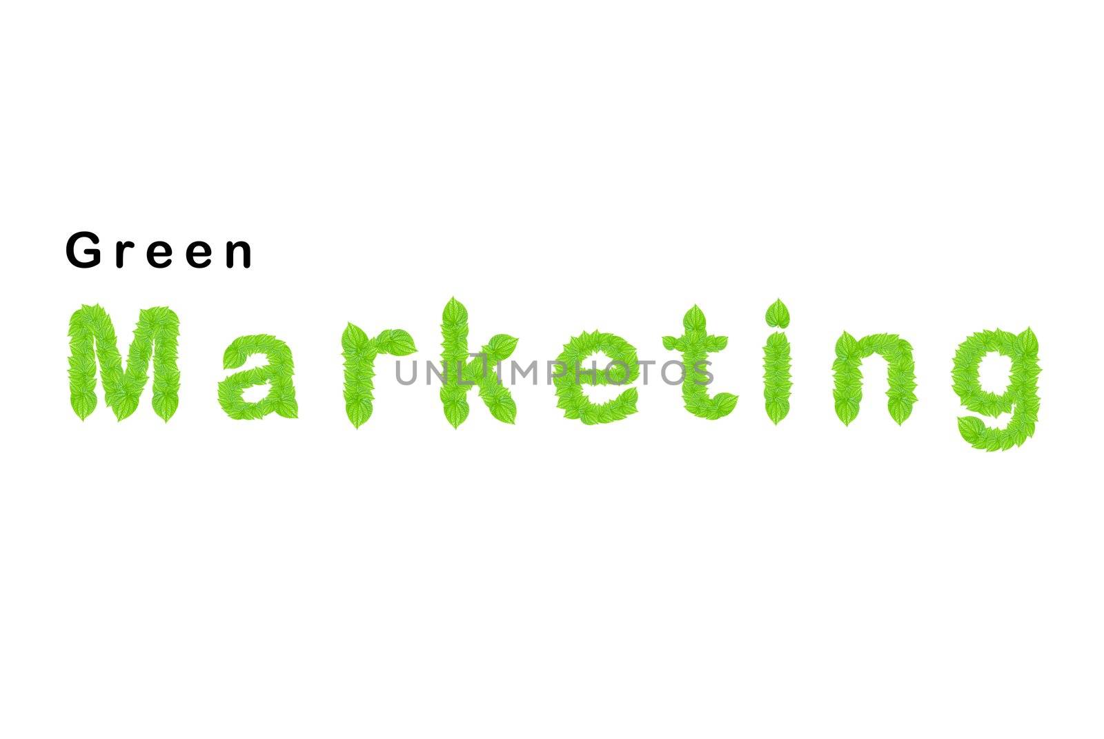 Green marketing word made up from green leafs in isolated white  by sasilsolutions