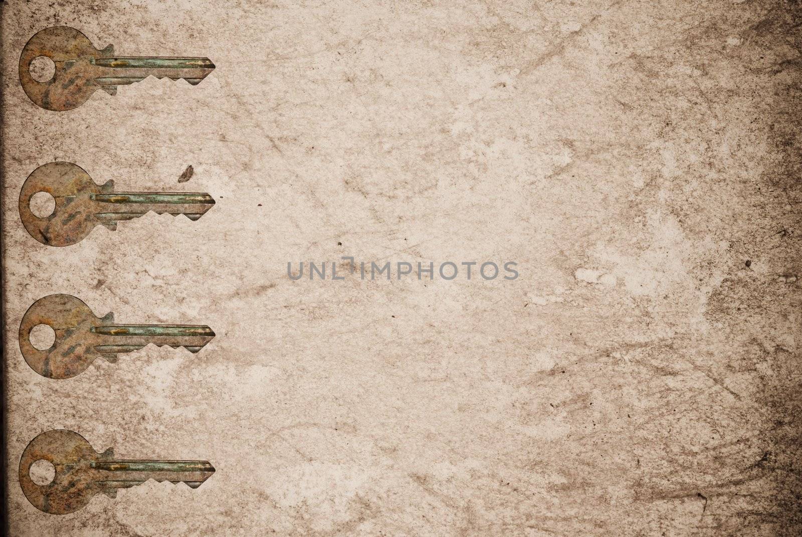 Rusty keys on old paper background by sasilsolutions