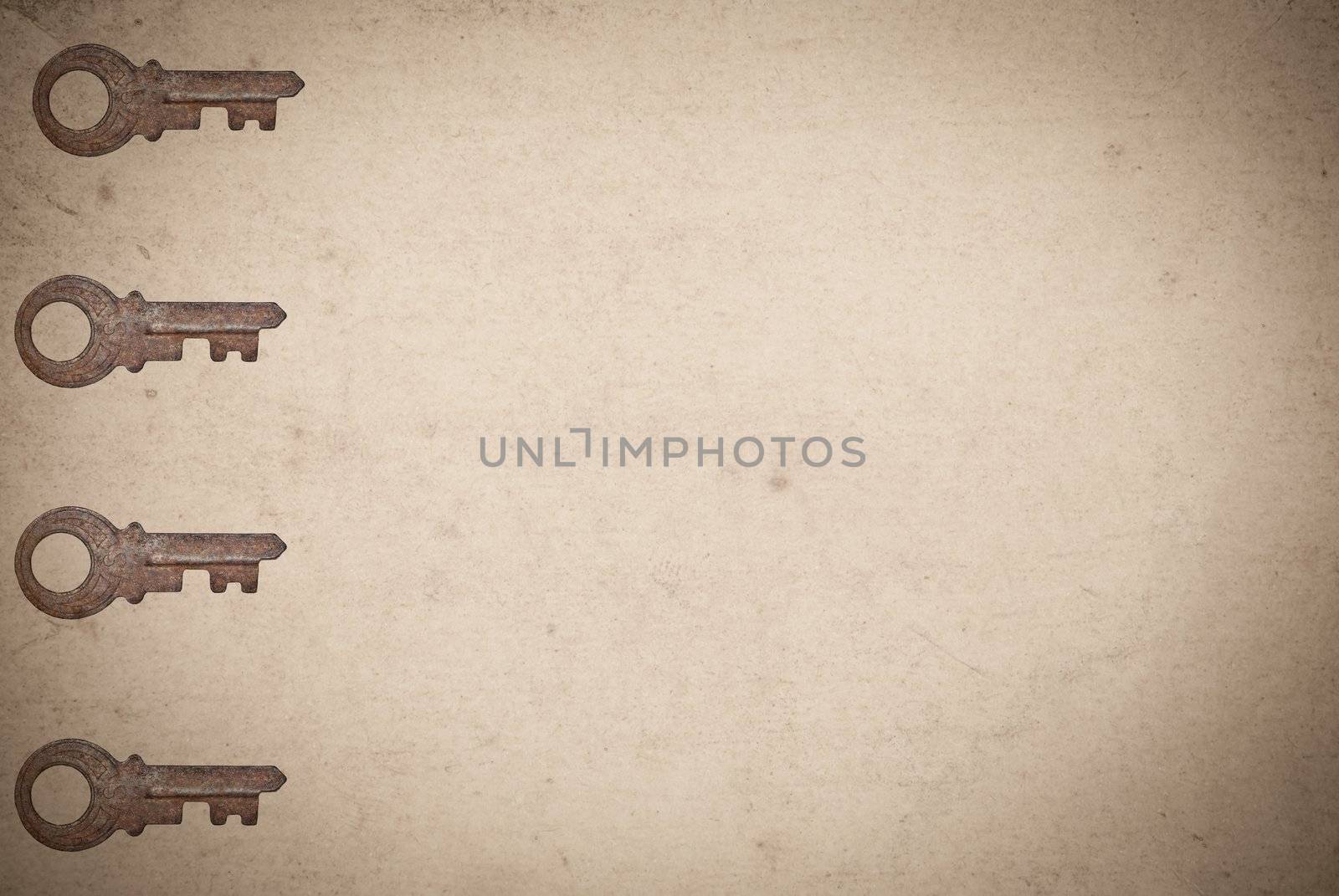 Rusty keys on old paper background by sasilsolutions