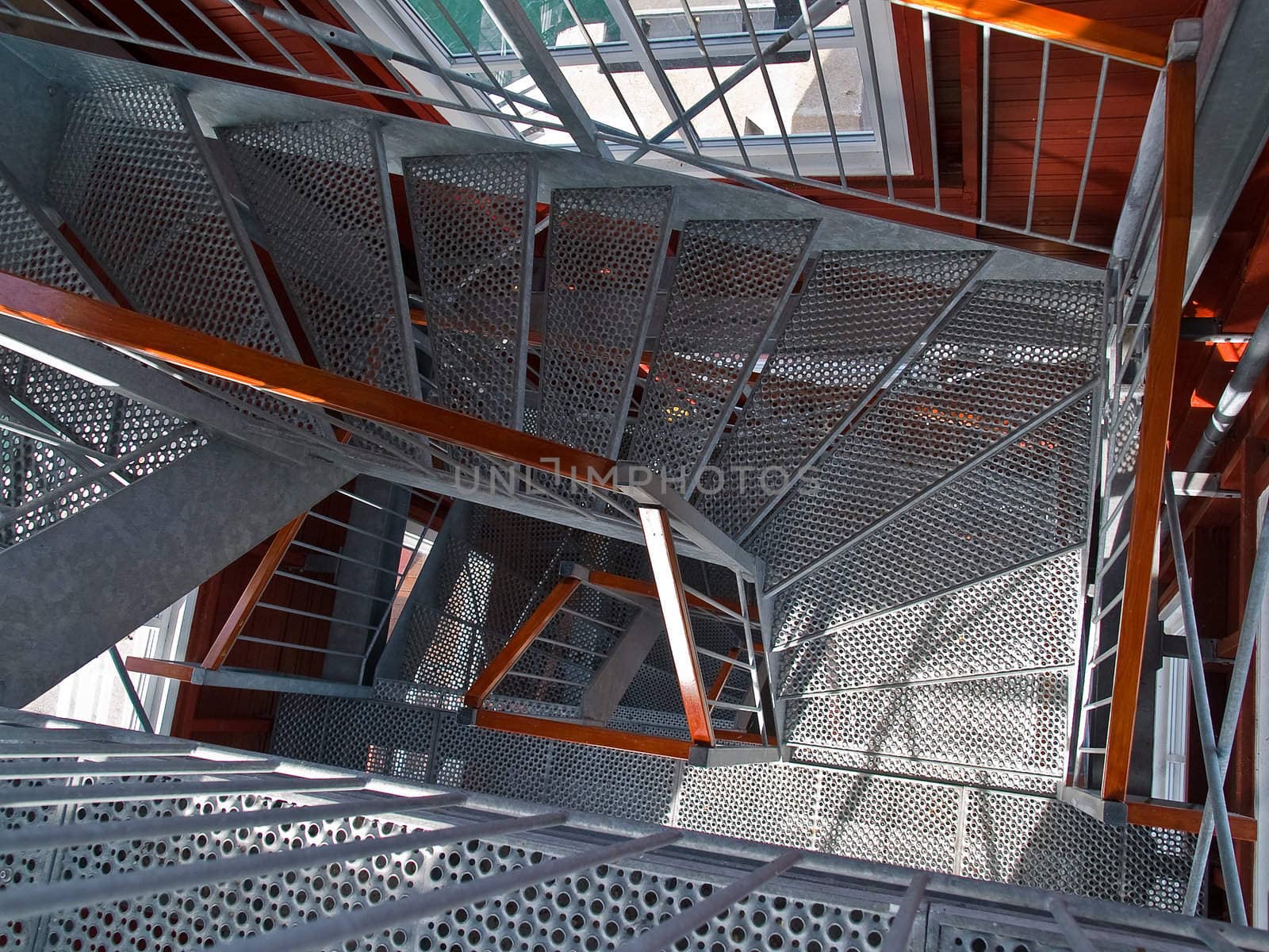 Modern emergency escape staircase stairwell made of metal