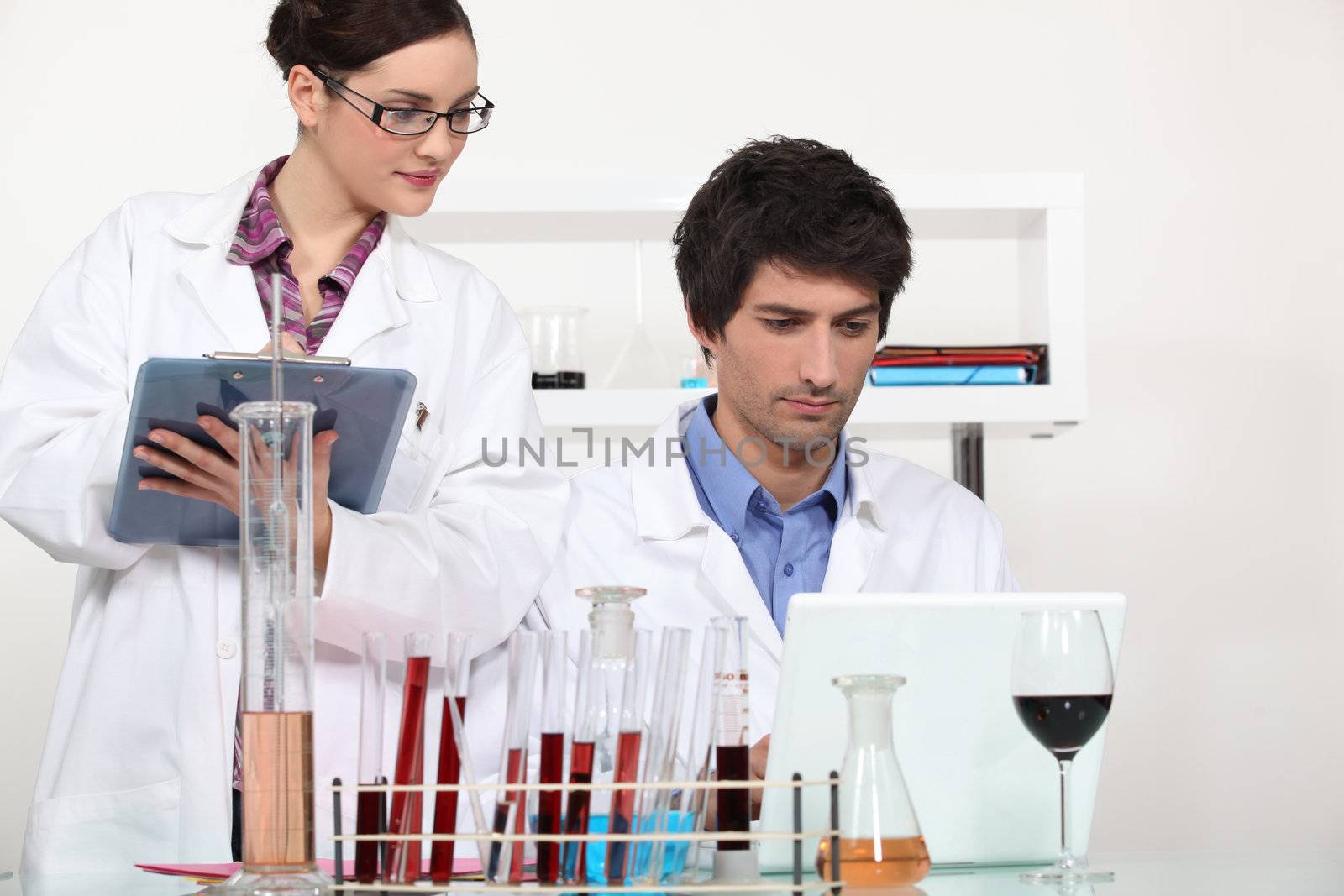 Couple working in a wine laboratory by phovoir