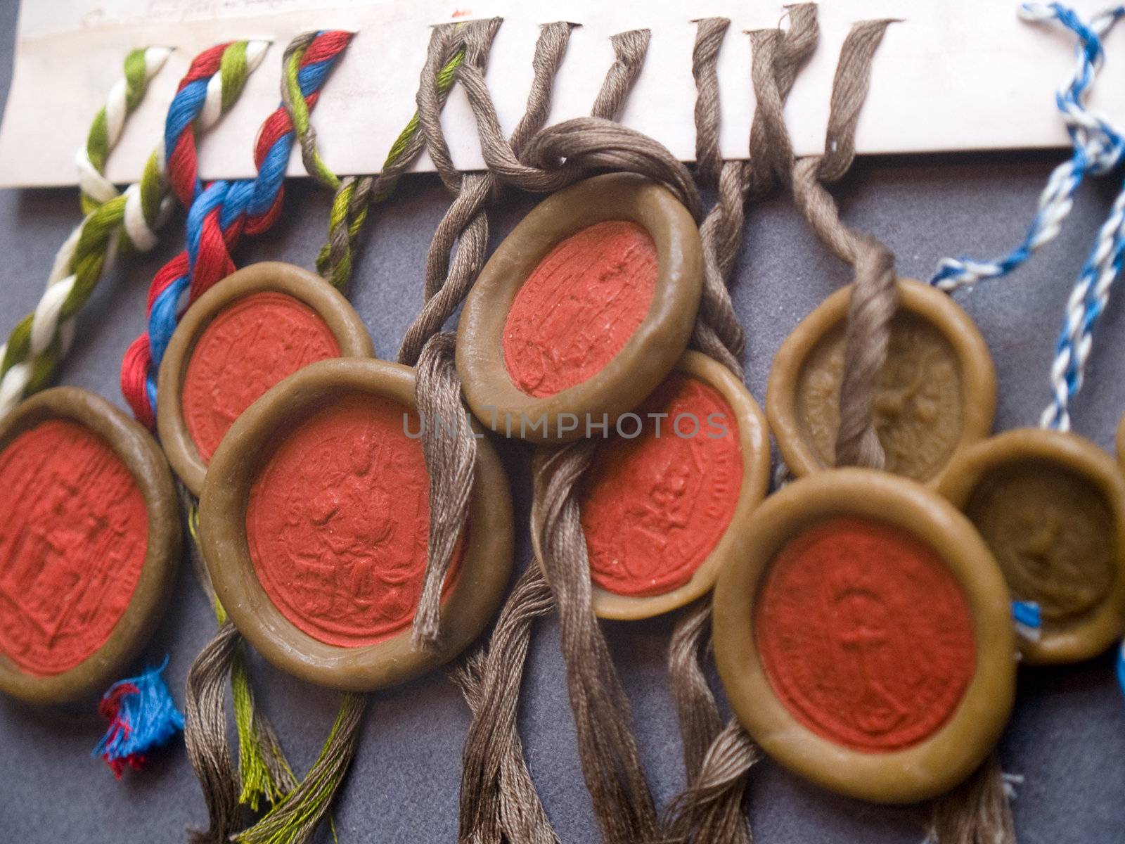 Collection of real antique wax seal with color ropes