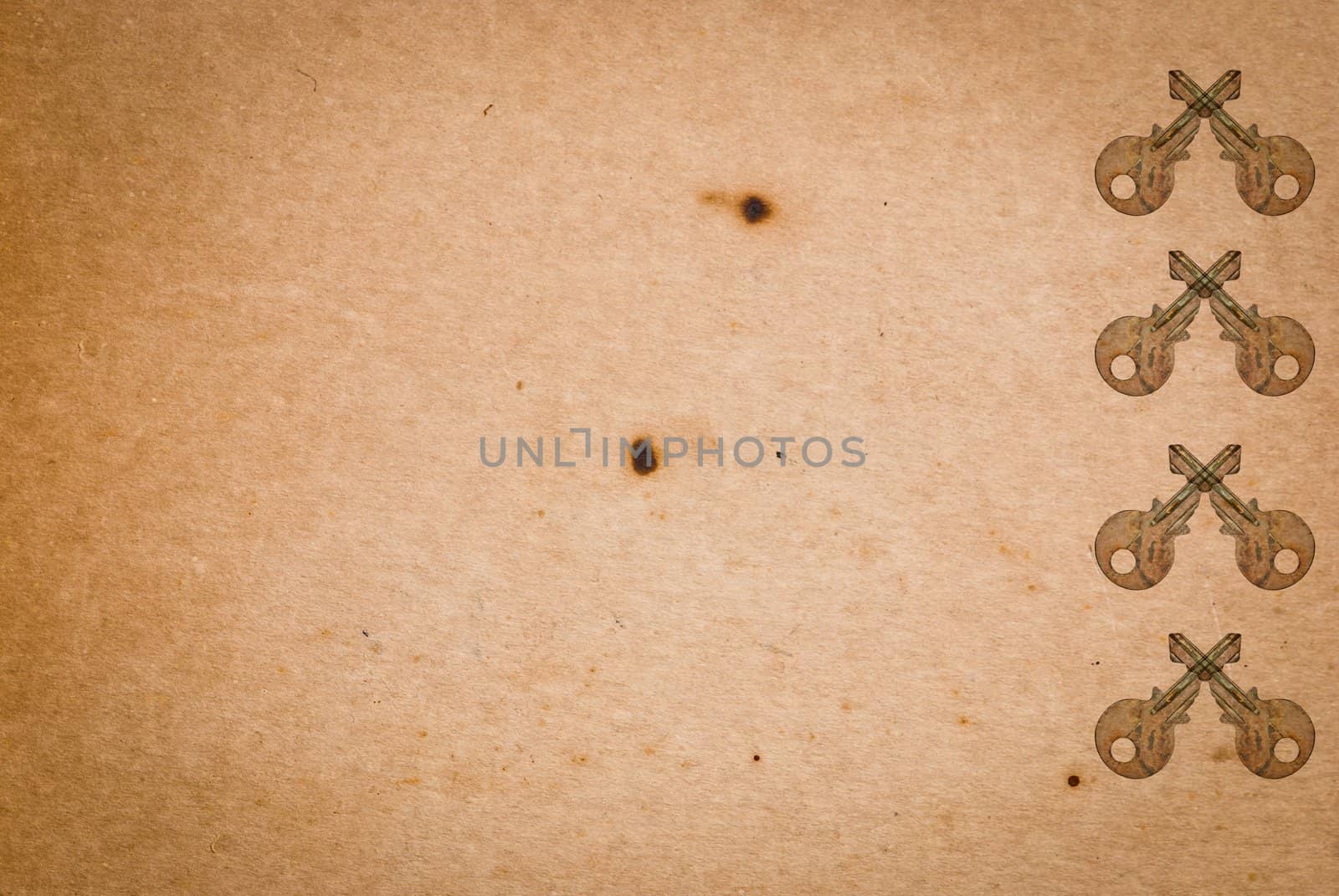 Rusty keys on old paper background with blended layers
