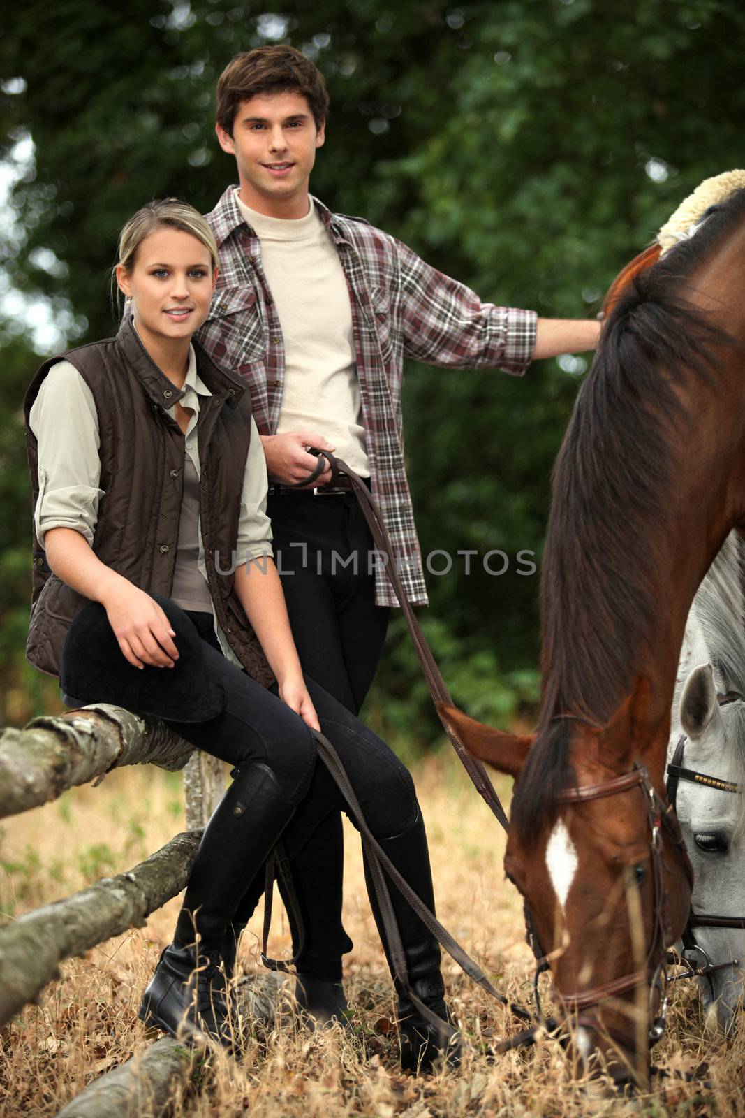 Young people and horses by phovoir