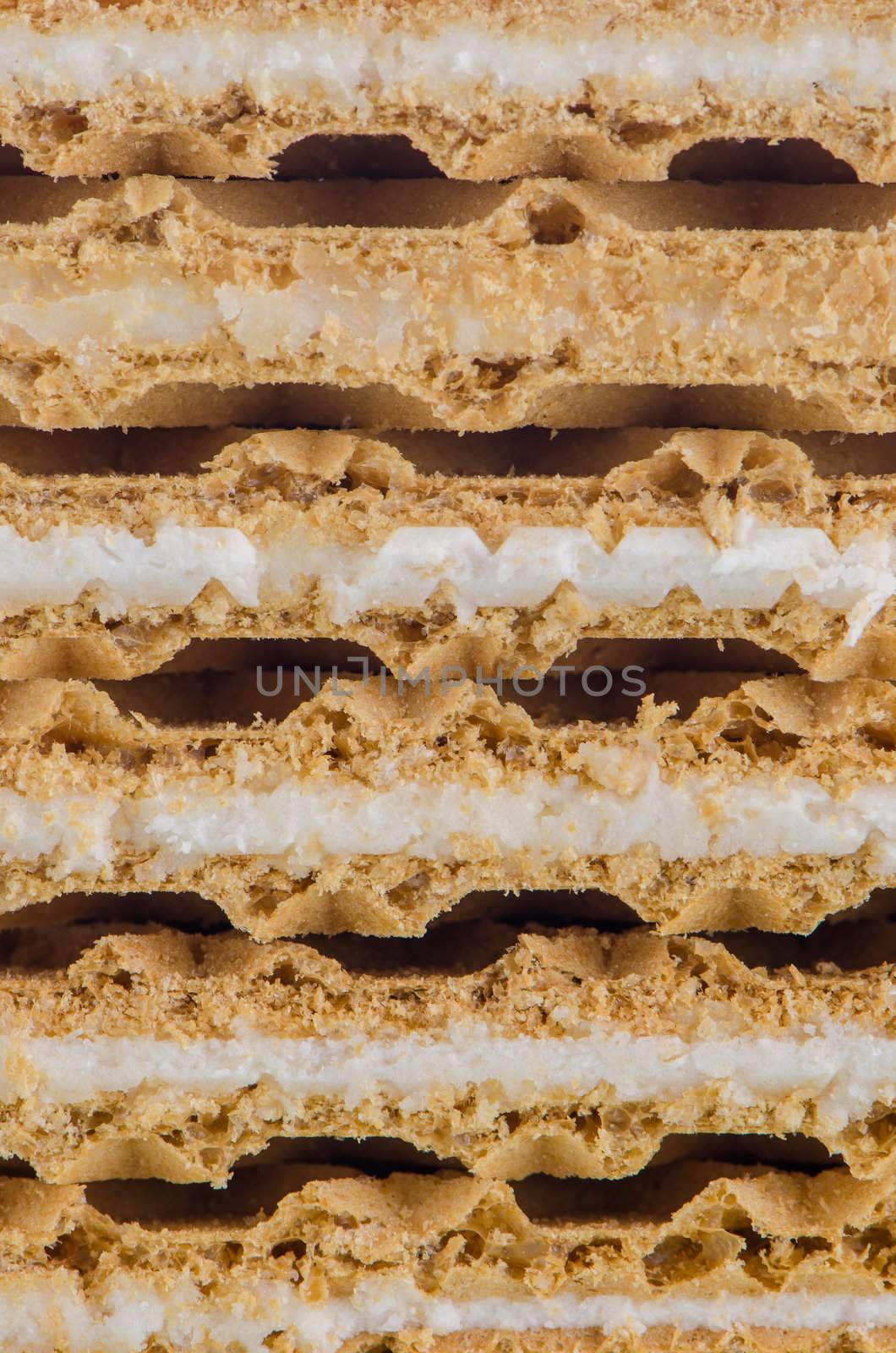Waffle texture background. Macro front view.