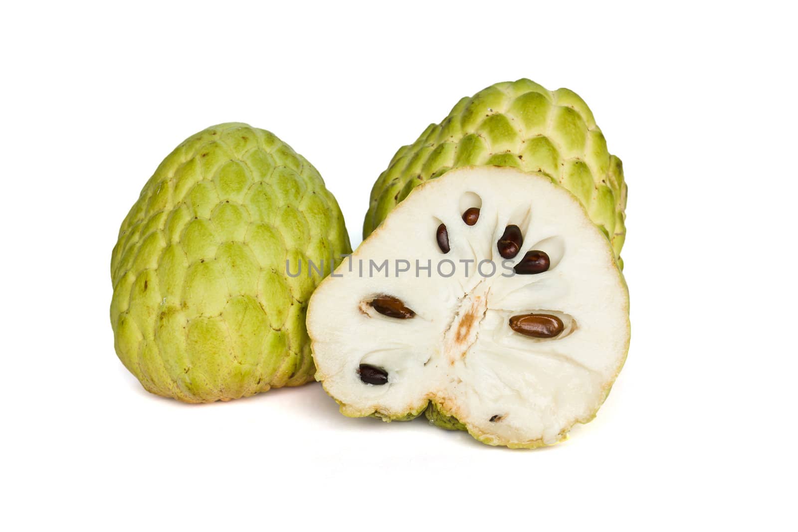 Tropical custard apple fruit on white background