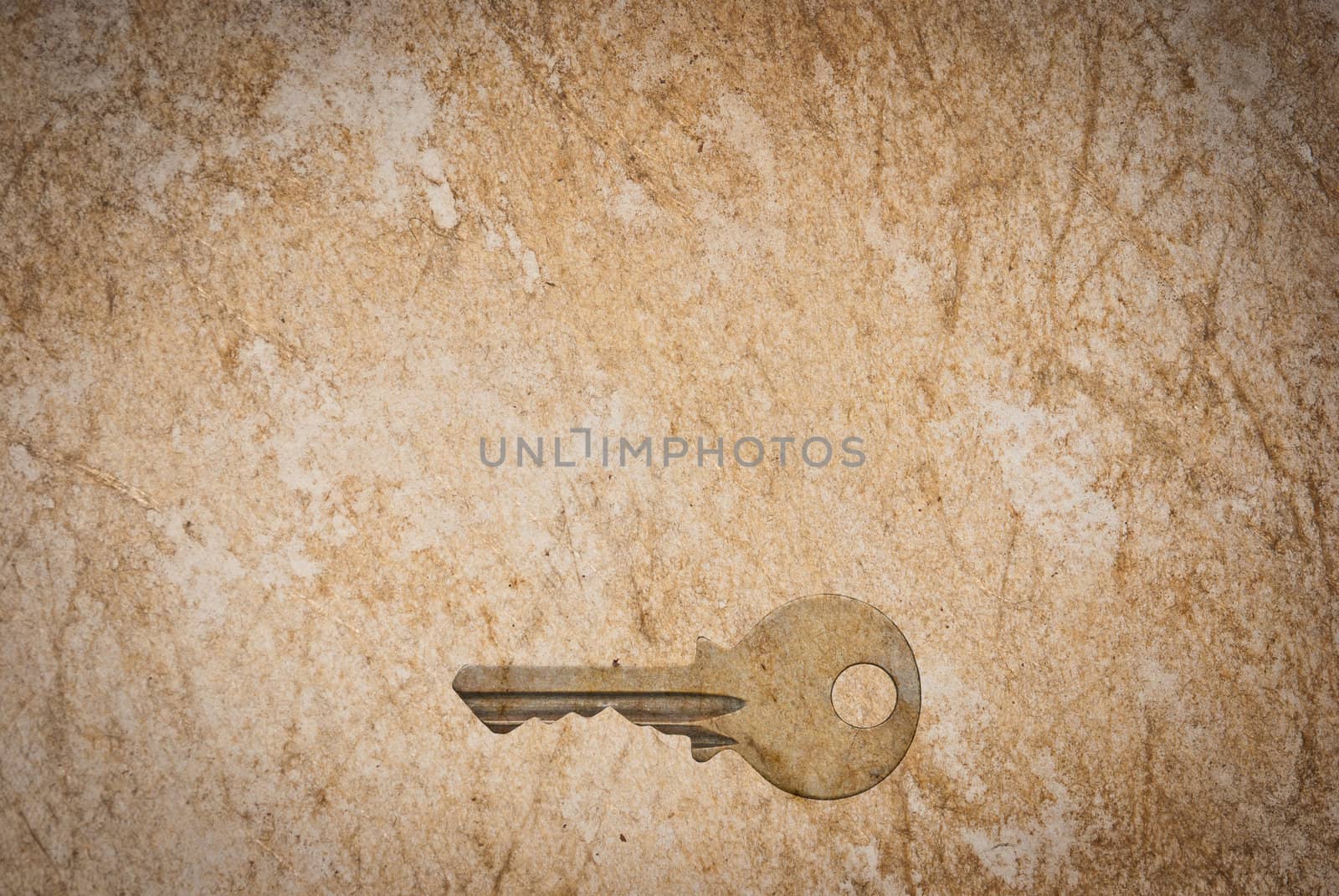 Rusty keys on old paper background with blended layers
