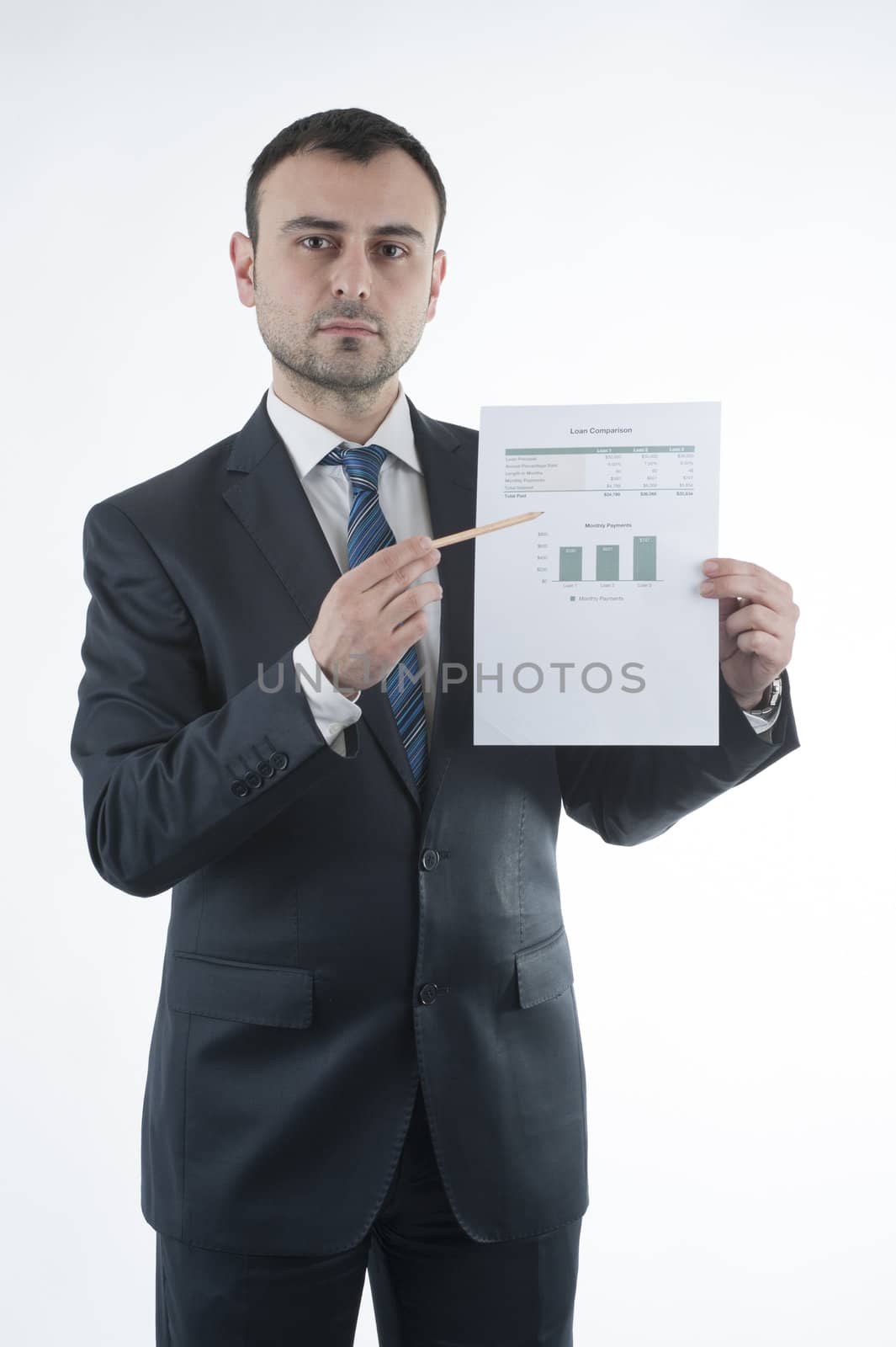 Businessman shows loan chart