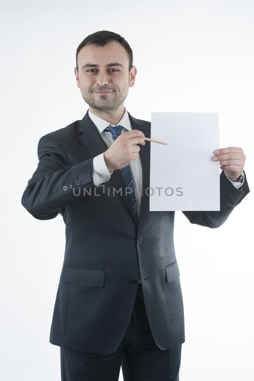 Businessman shows blank paper