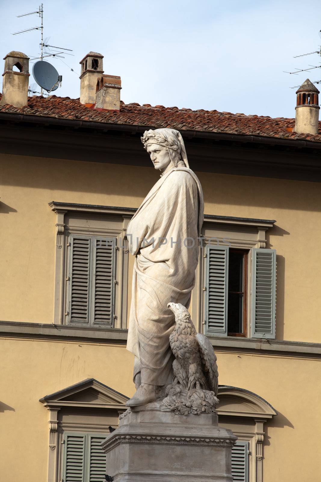 The famous poet Dante Alighieri. Piazza Santa Croce in Florence, Italy