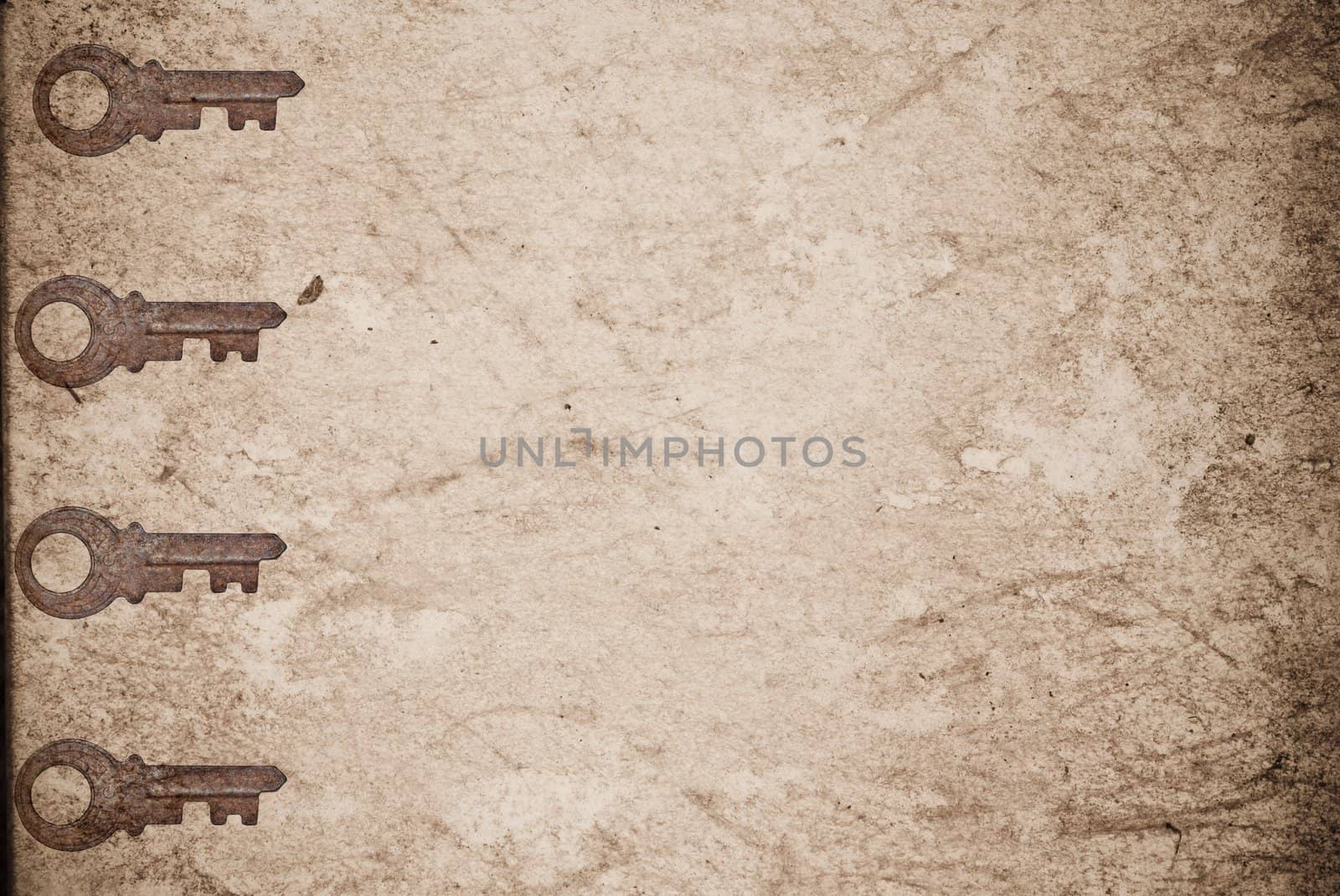 Rusty keys on old paper background by sasilsolutions