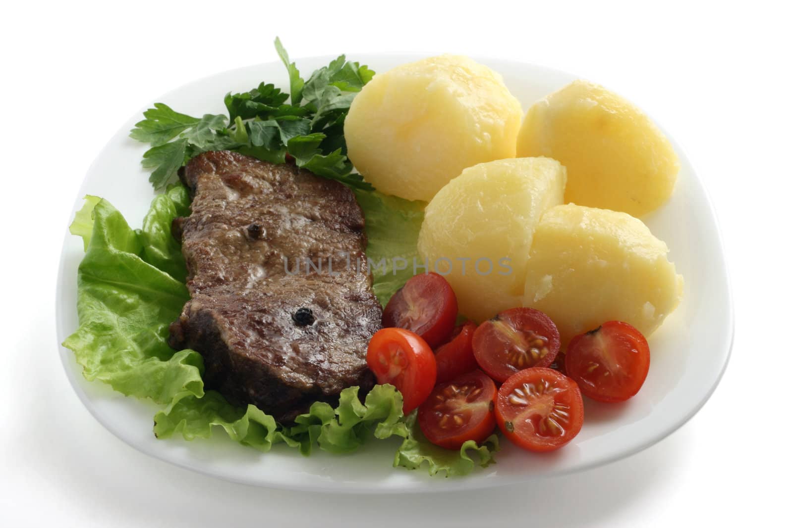 fried beef with boiled potato