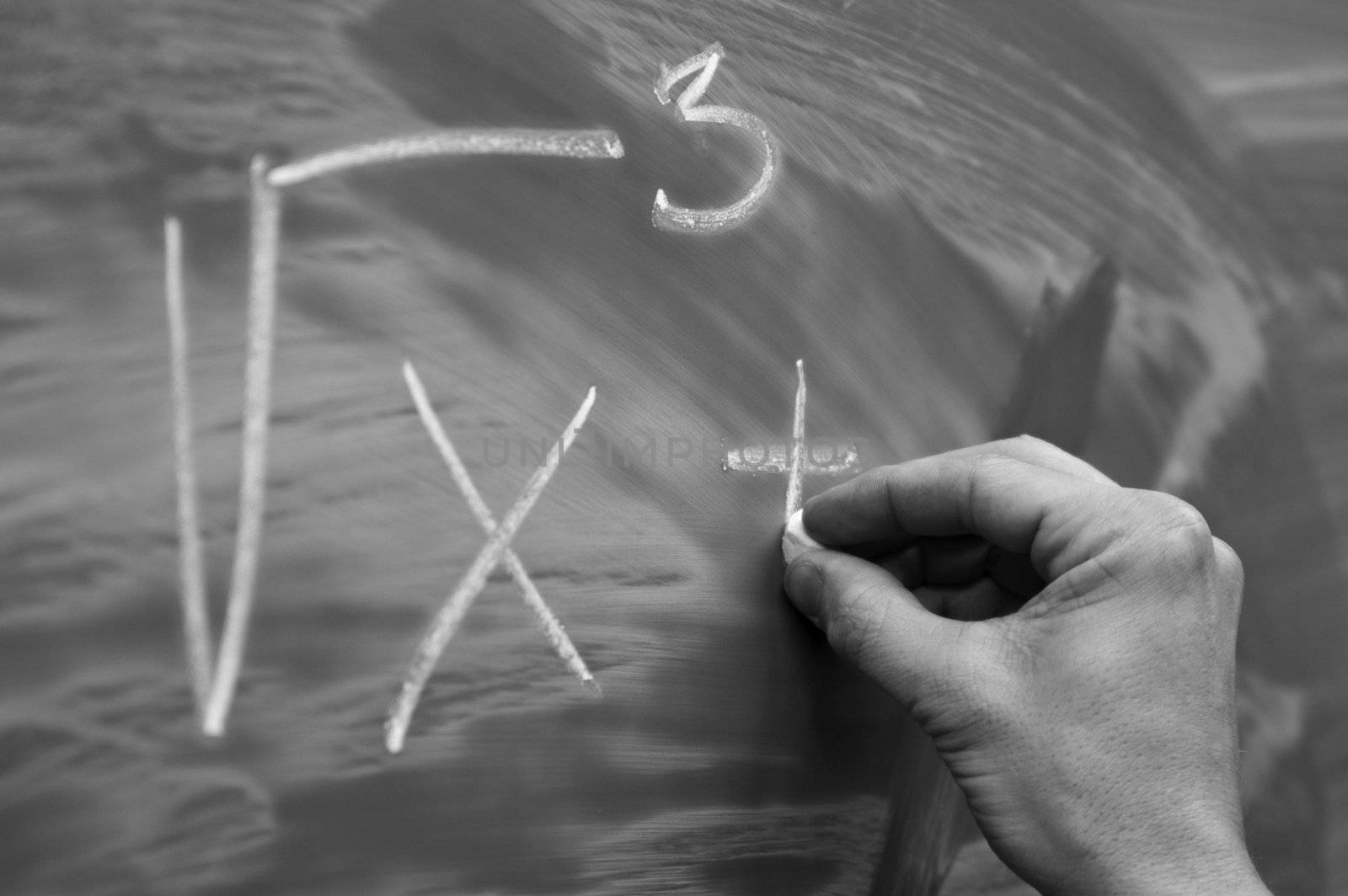 Teacher drawing on green scool desk mathematic formula