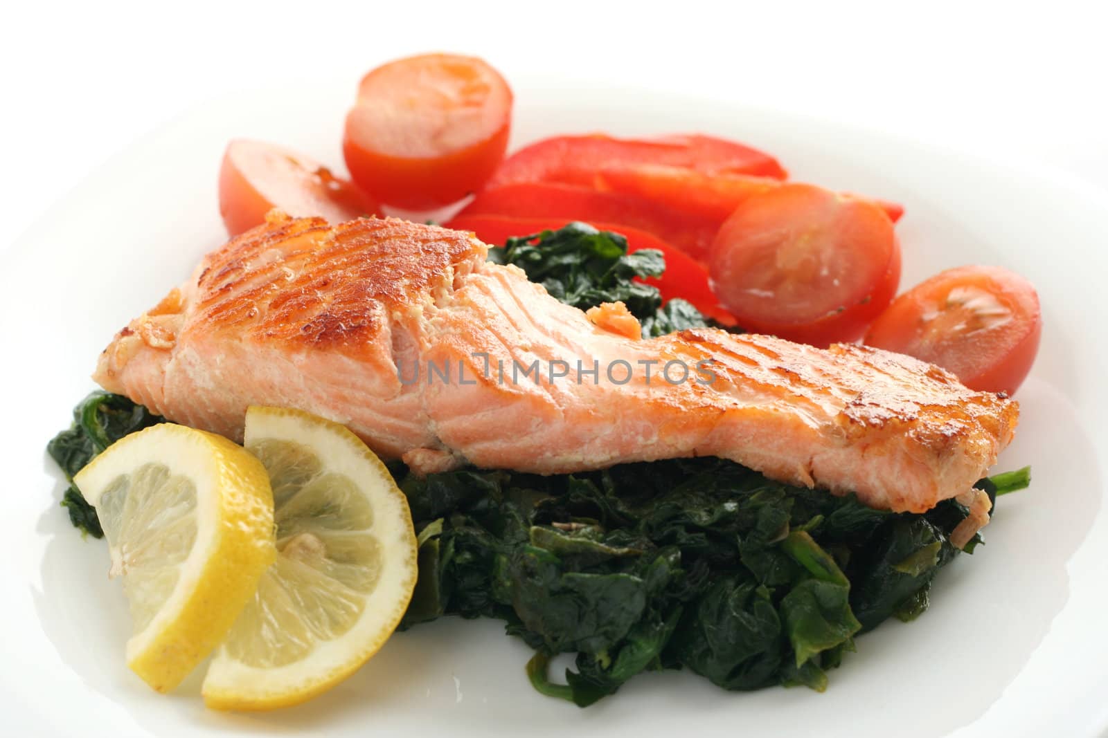 fried salmon with spinach