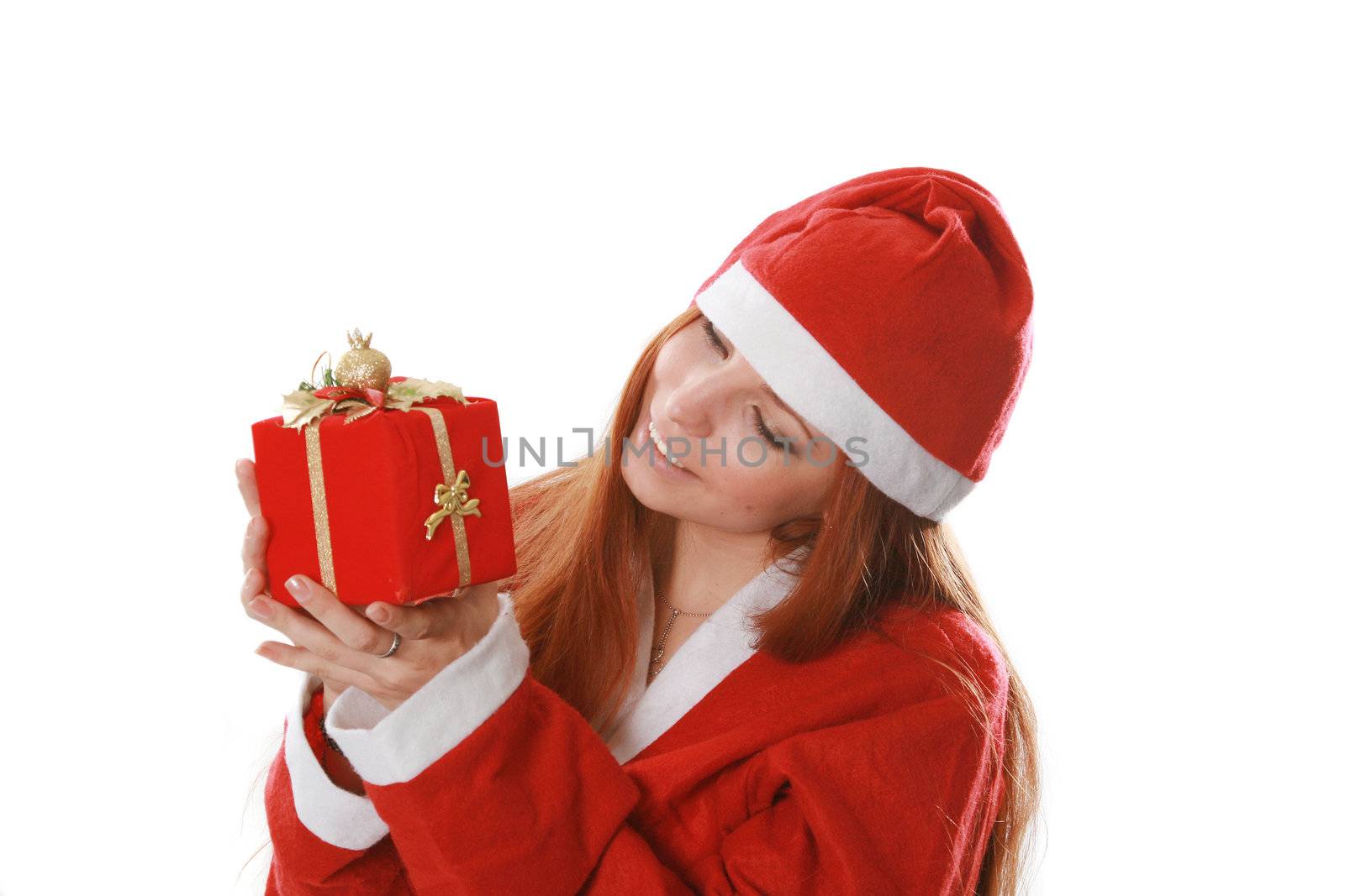 Christmas isolated the woman in a suit santa