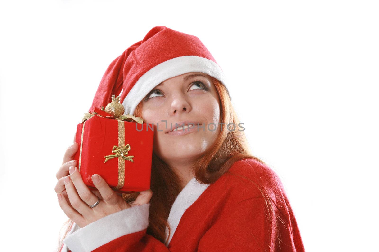 Christmas isolated the woman in a suit santa