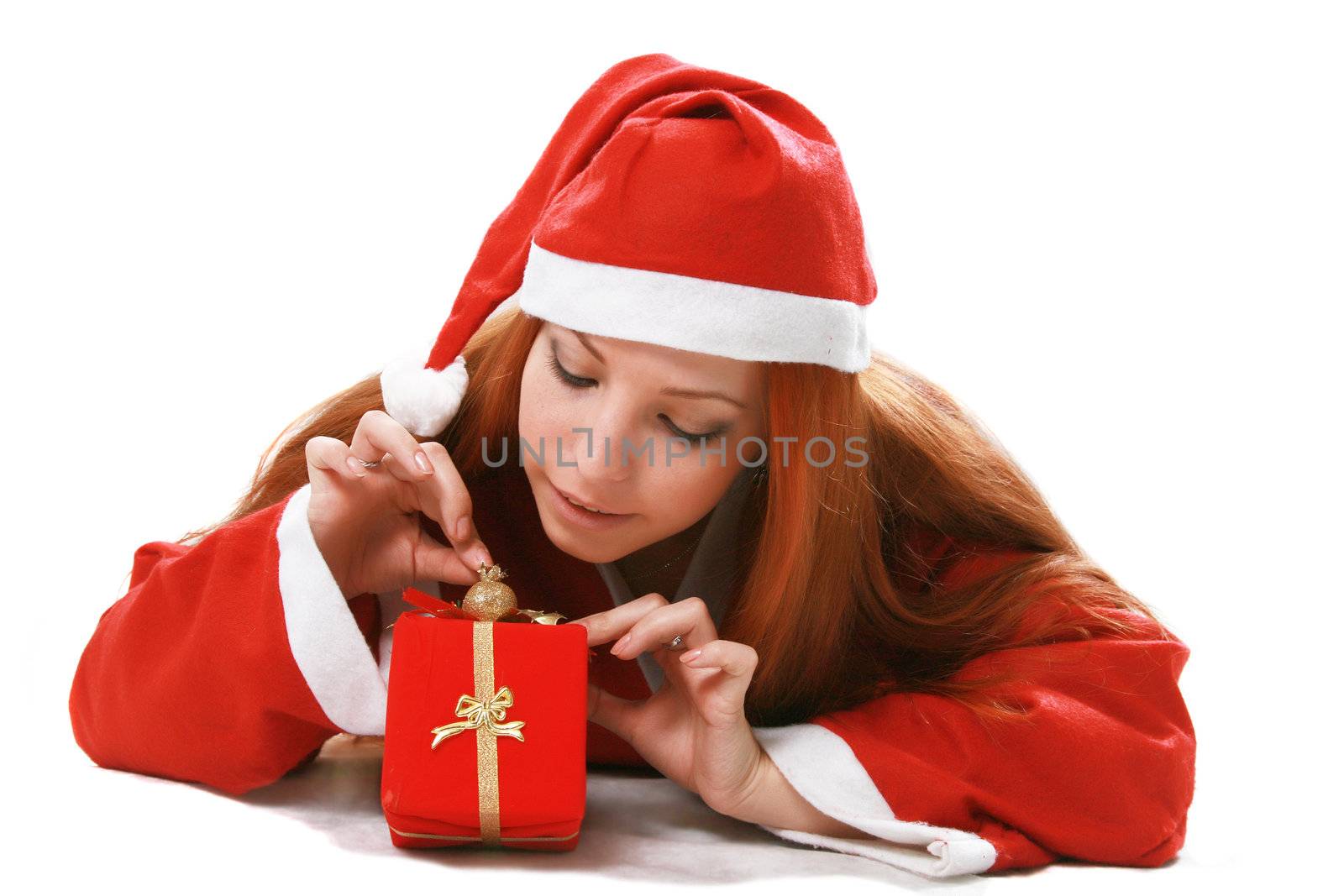 Christmas isolated the woman in a suit santa