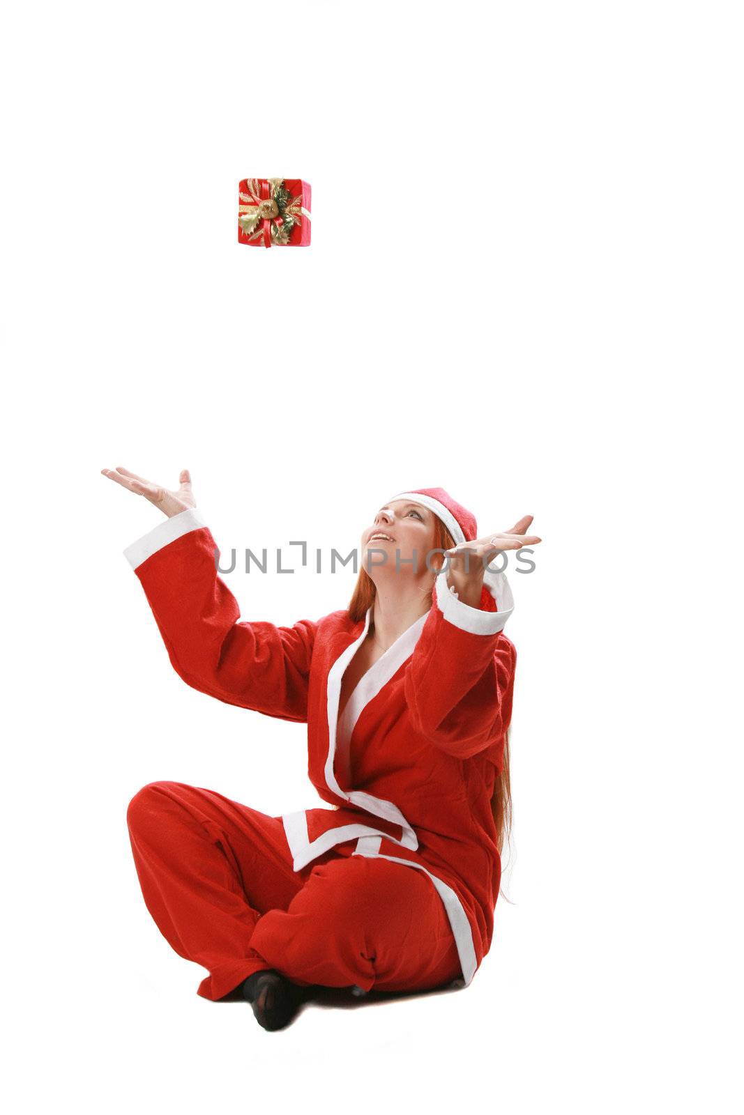 Christmas isolated the woman in a suit santa