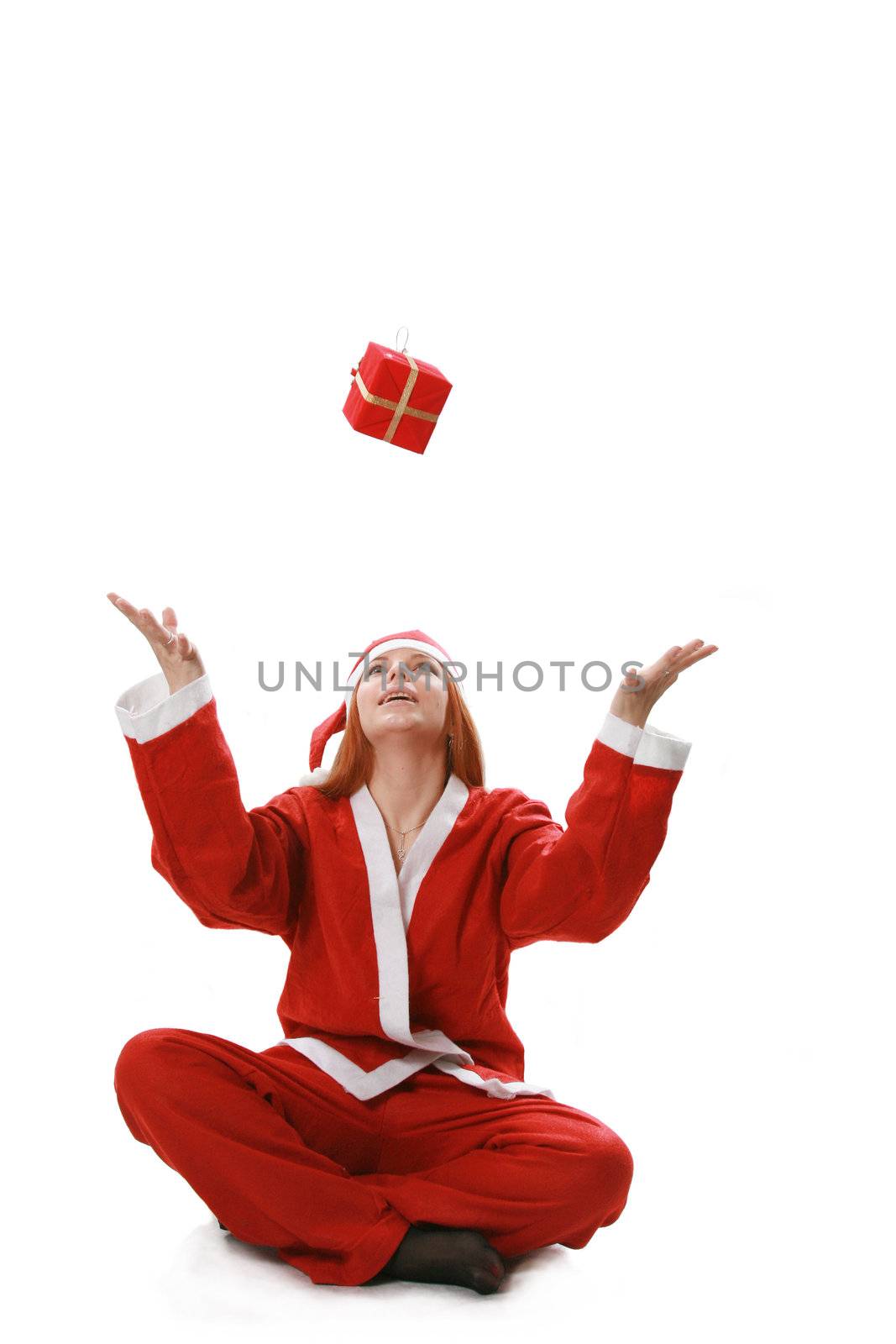 Christmas isolated the woman in a suit santa