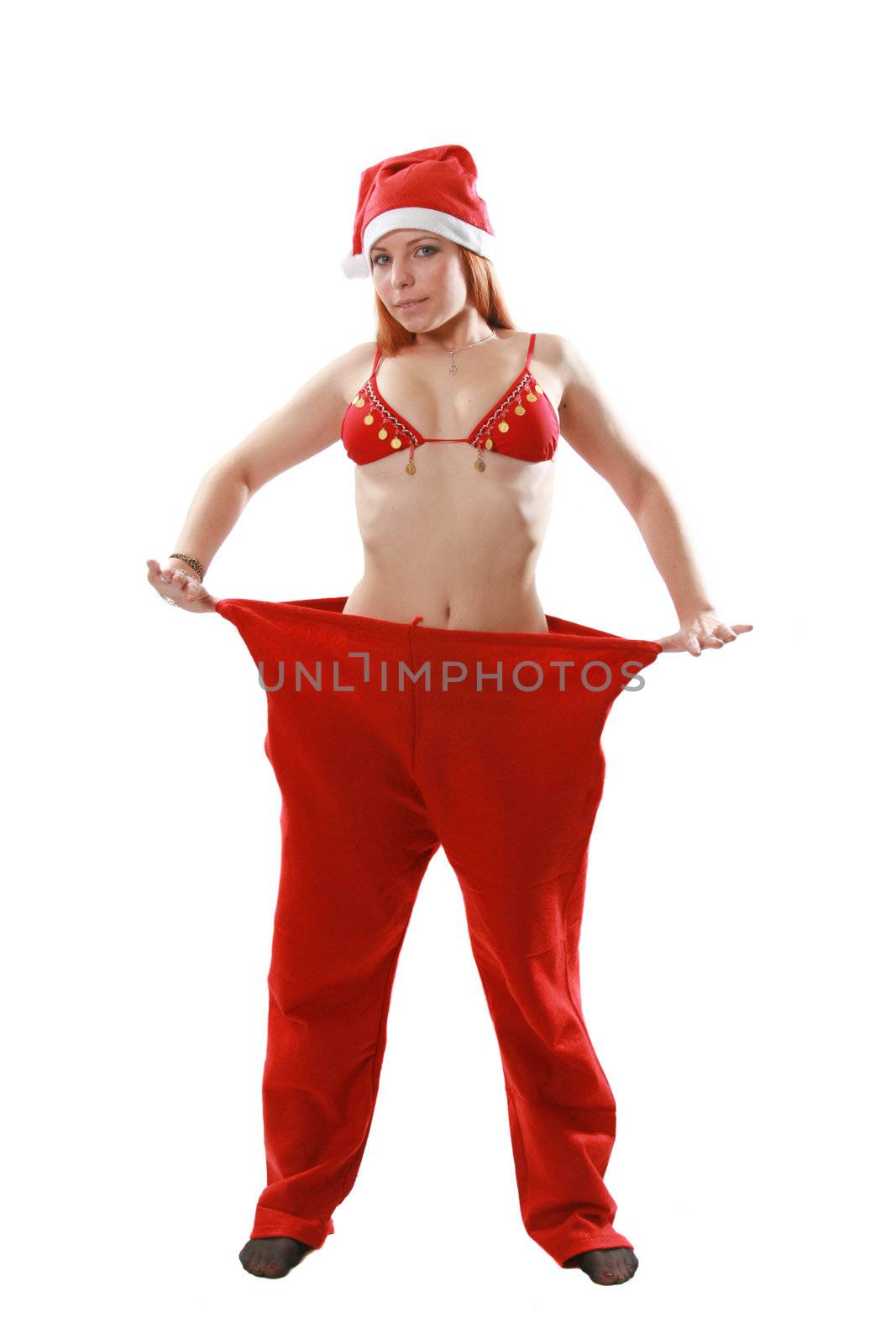 Christmas isolated the woman in a suit santa