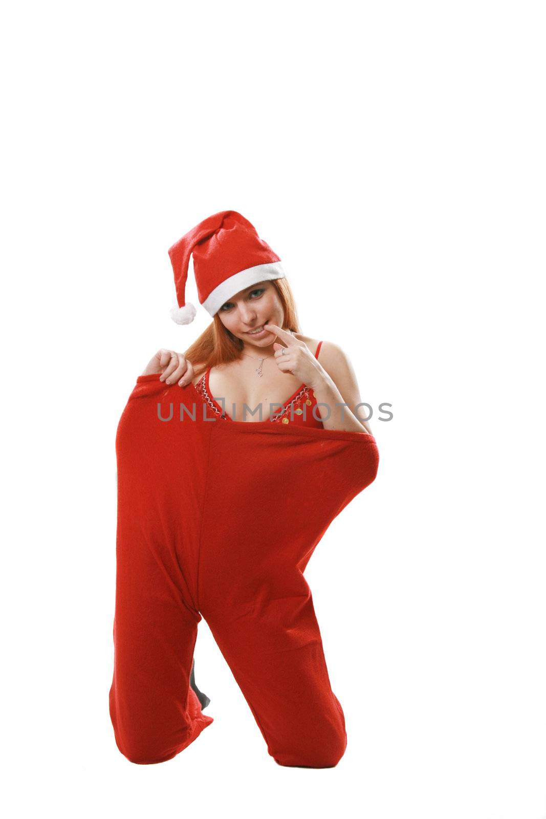 Christmas isolated the woman in a suit santa